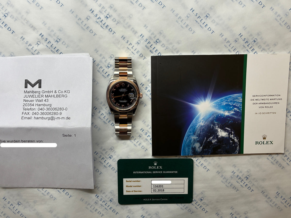 Datejust 36mm (116201) Two Tone Black Dial / Rolex Service 2018 / very good / 2005