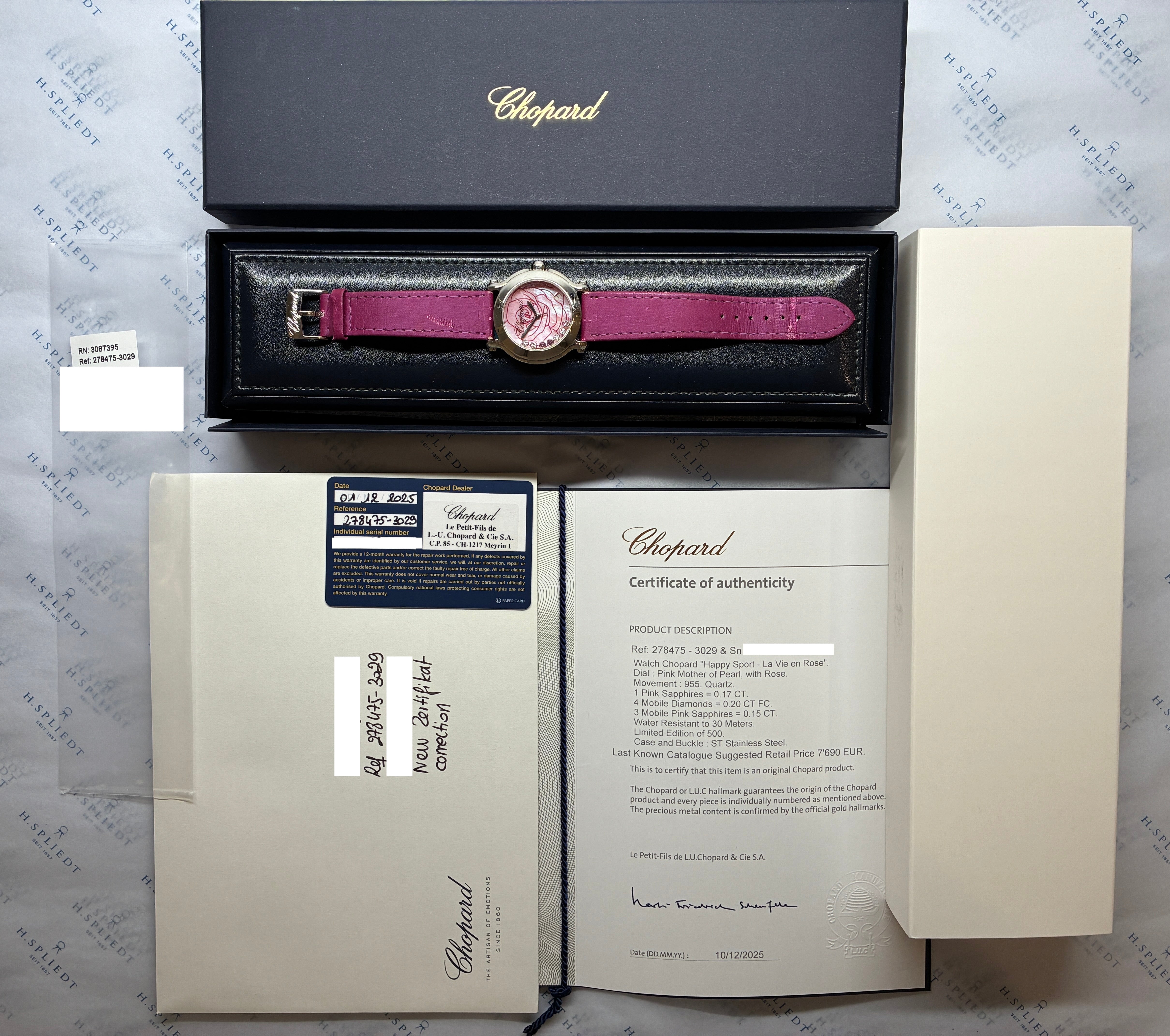 Happy Sport / La Vie En Rose / Quartz 36mm / Pink MOP Dial / Chopard Certificate of authenticity / Retail EUR 7.690,00