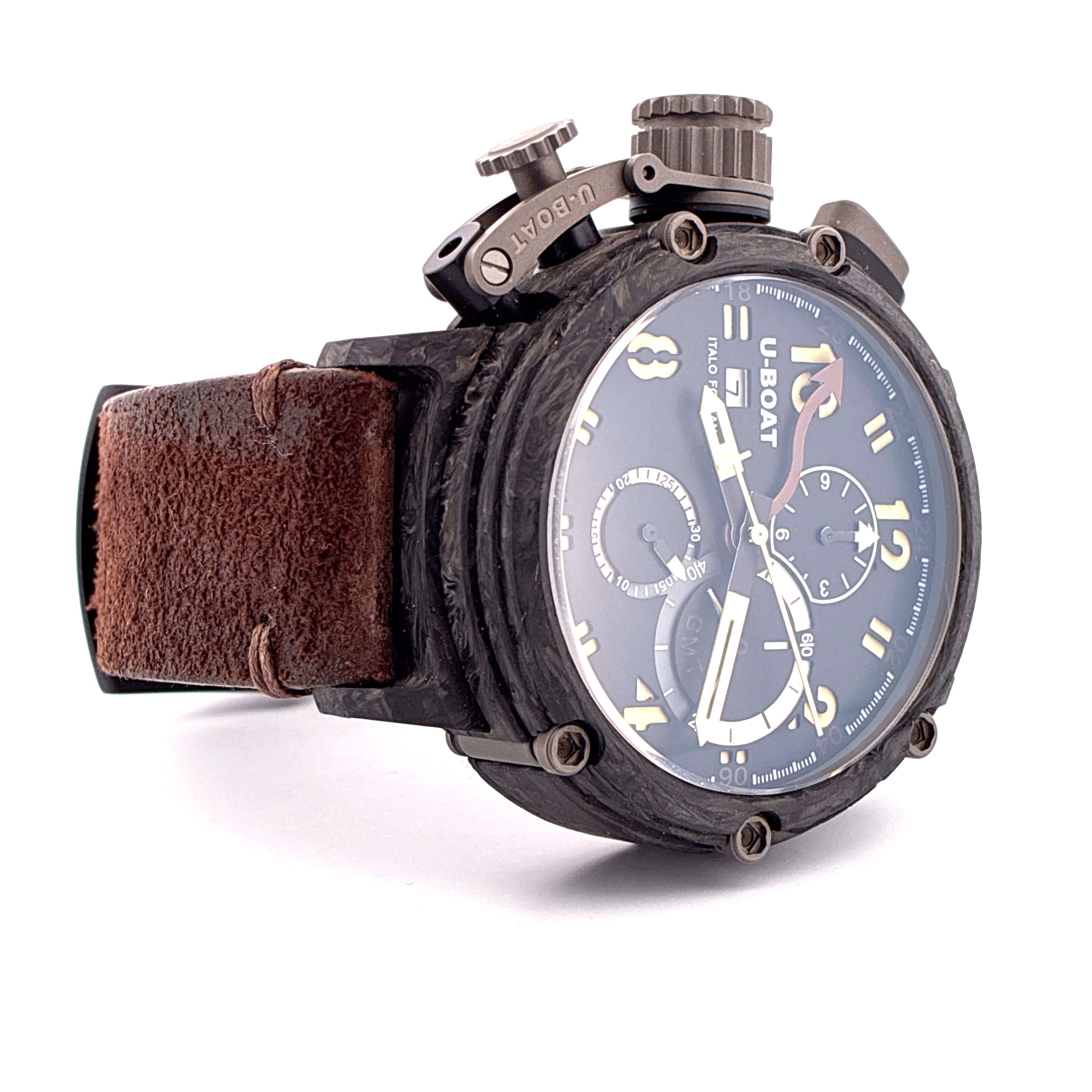 U-BOAT Chimera 48mm Carbon Automatik Chronograph mit braunem Lederarmband