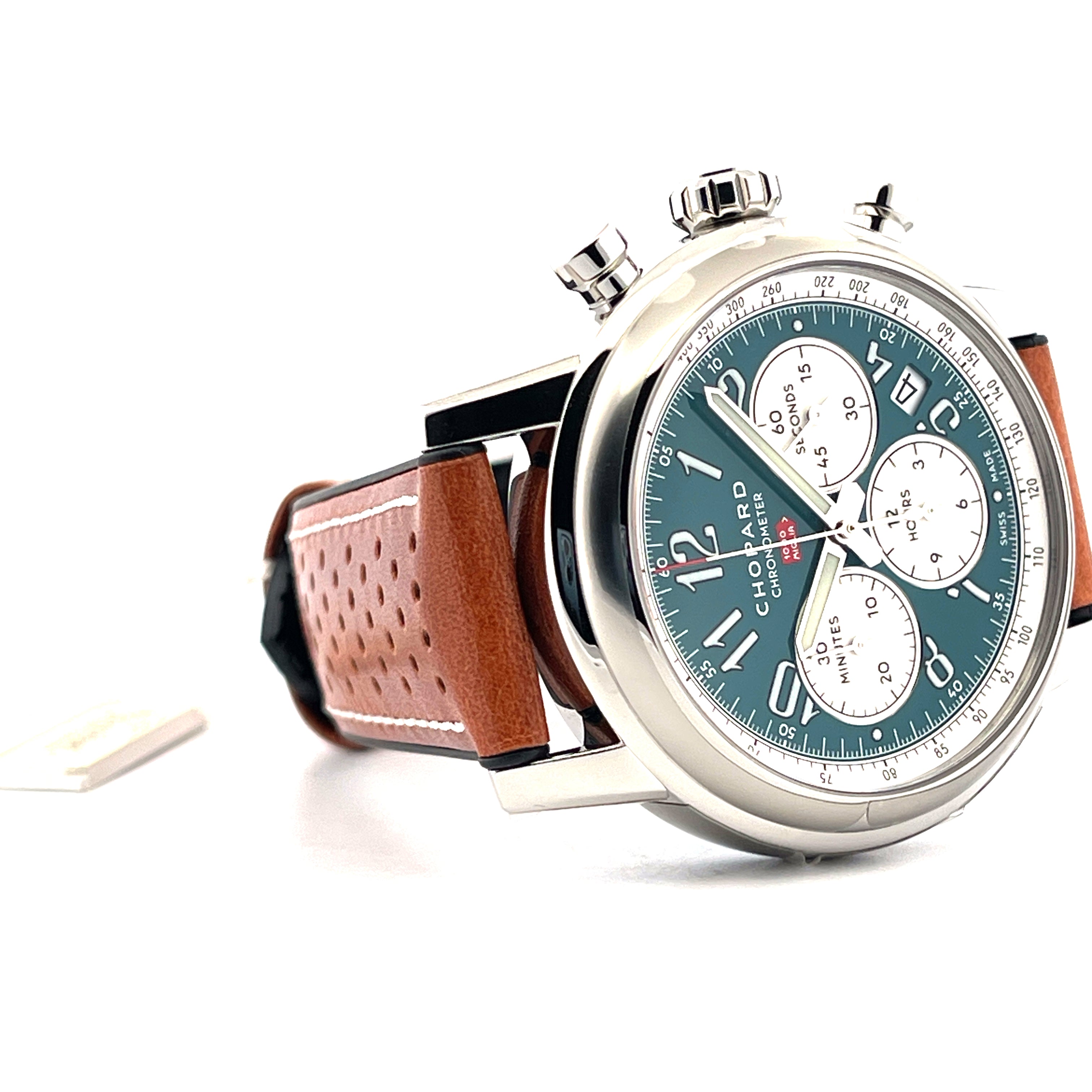 Chopard Mille Miglia SYLT Edition 1 of 50, ein Chronograph in Edelstahl mit braunem Lederarmband