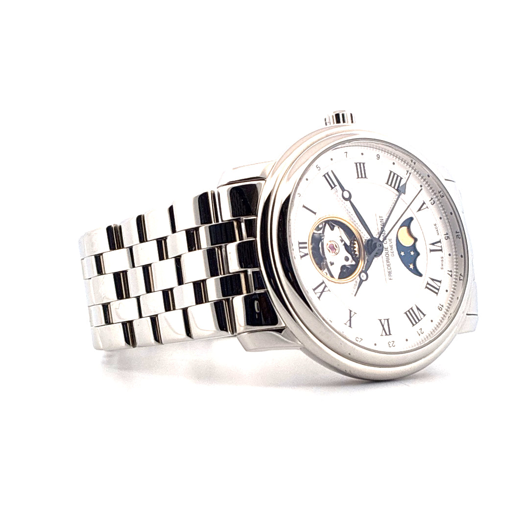 Frederique Constant Classics Moonphase Automatik-Uhr aus Edelstahl mit silbernem Zifferblatt und Mondphasenanzeige