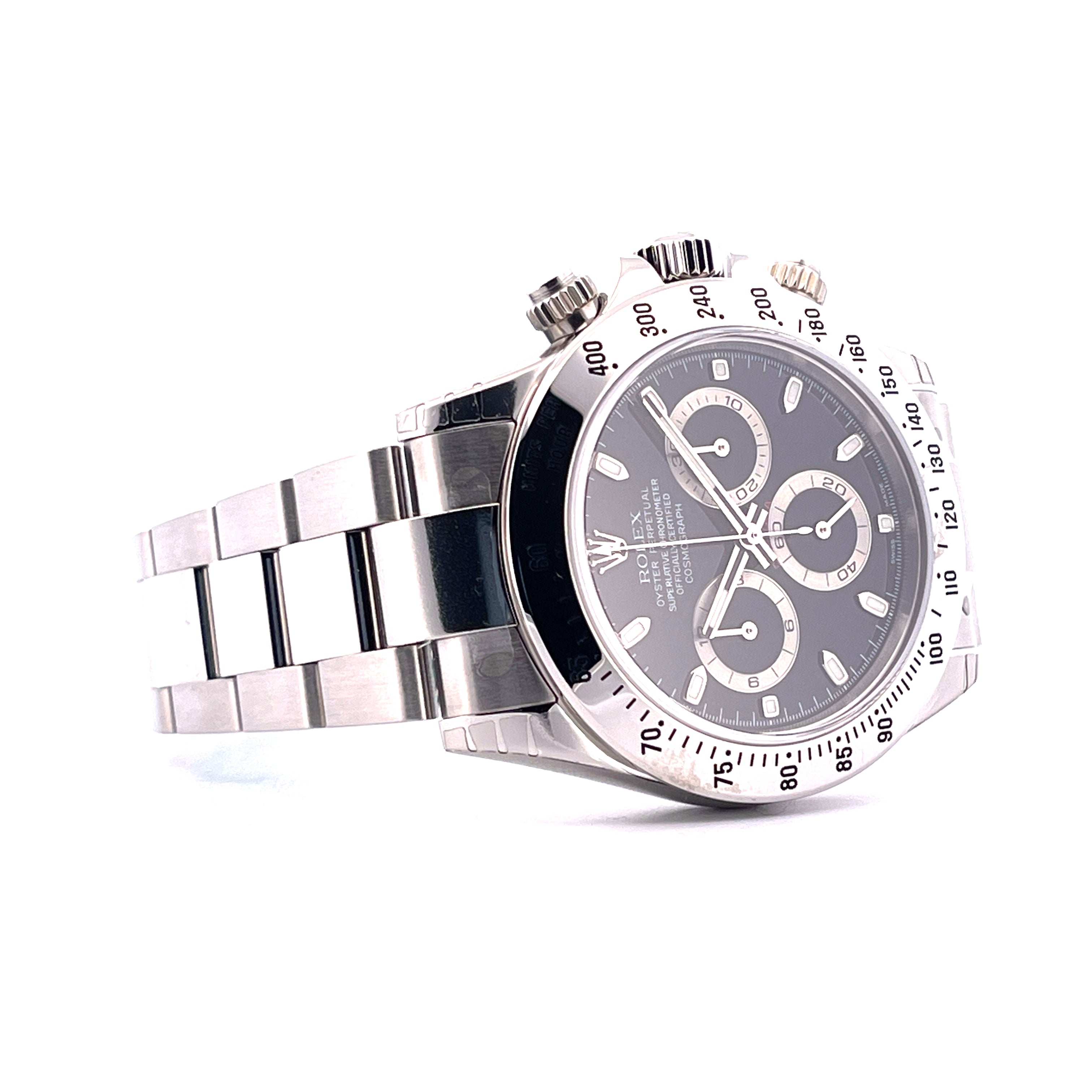 Rolex Daytona 116520 Black, Stahl, Automatik, aus dem Jahr 2006, von der Seite aufgenommen