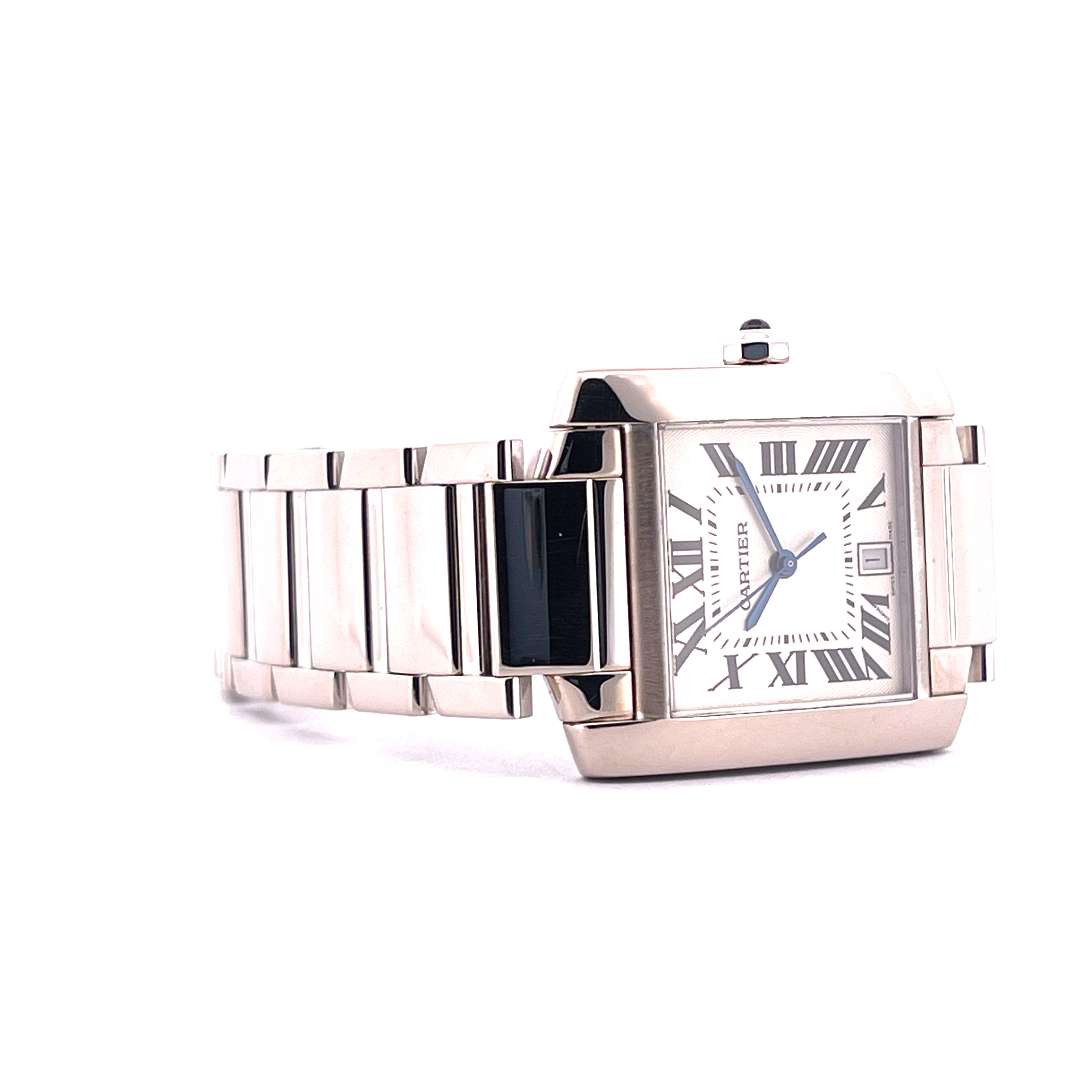 Cartier Tank Francaise Weißgold Automatik Uhr mit silbernem Zifferblatt und Metallarmband