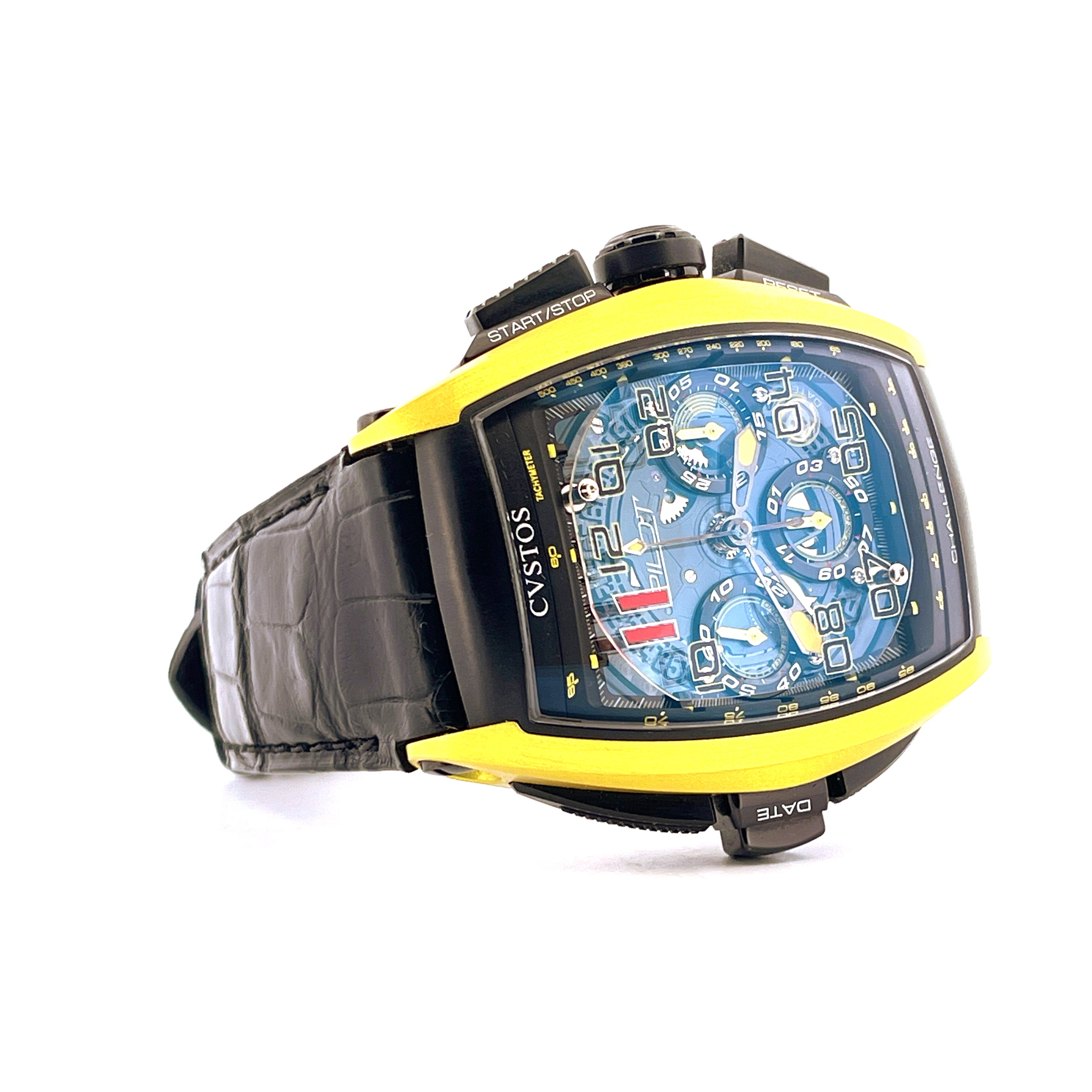 Cvstos Challenge Pilot Yellow Eagle 458 Italy mit blauem Zifferblatt und gelber Lünette