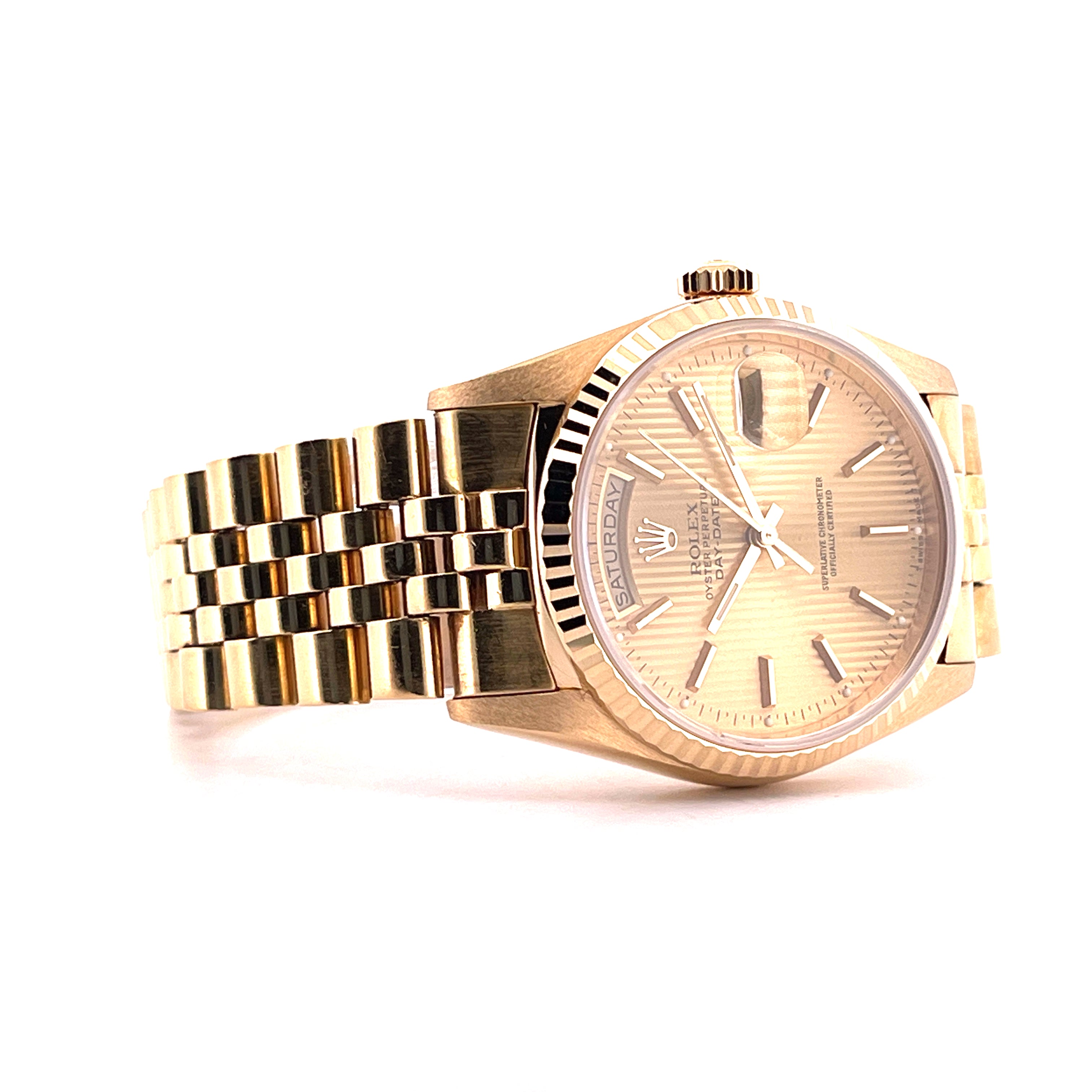 Rolex Day-Date 36 Gelbgold Automatikuhr mit Tapestry-Zifferblatt und Jubilee-Armband aus Gelbgold