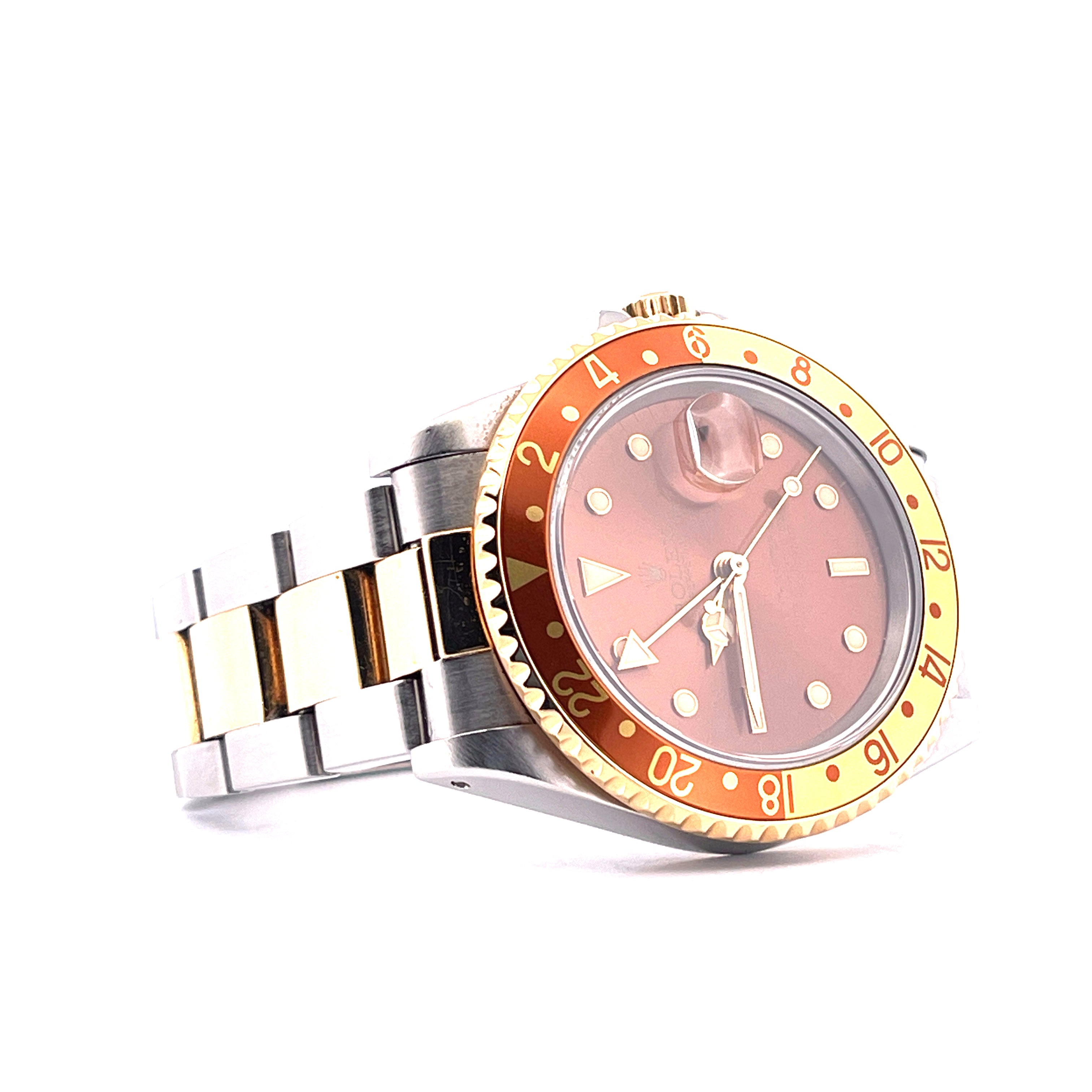 Rolex GMT-Master II Tiger Eye von 1992 aus Gold und Stahl mit kupferfarbenem Zifferblatt