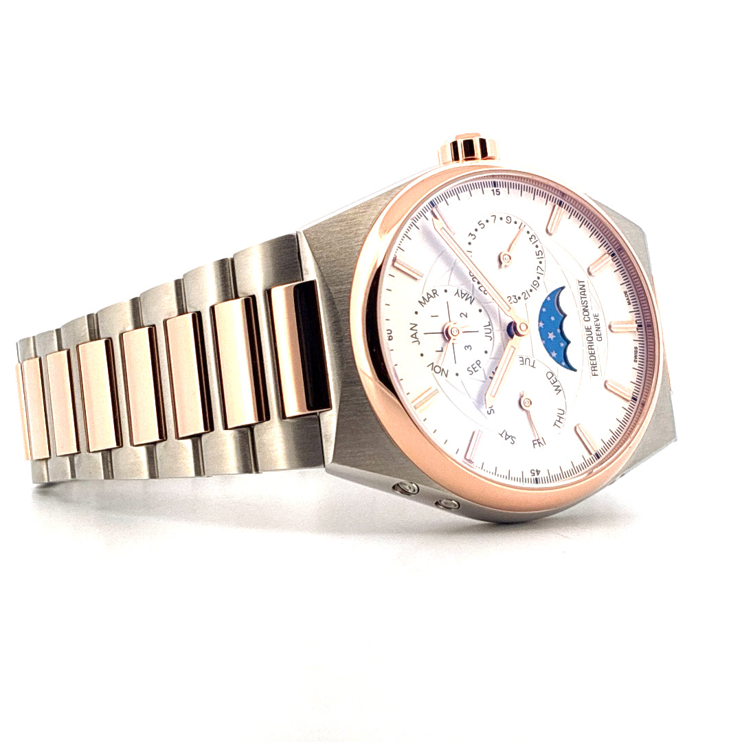 Frederique Constant Highlife Perpetual Kalender Uhr aus Stahl und Gold mit Mondphasenanzeige und zweifarbigem Armband