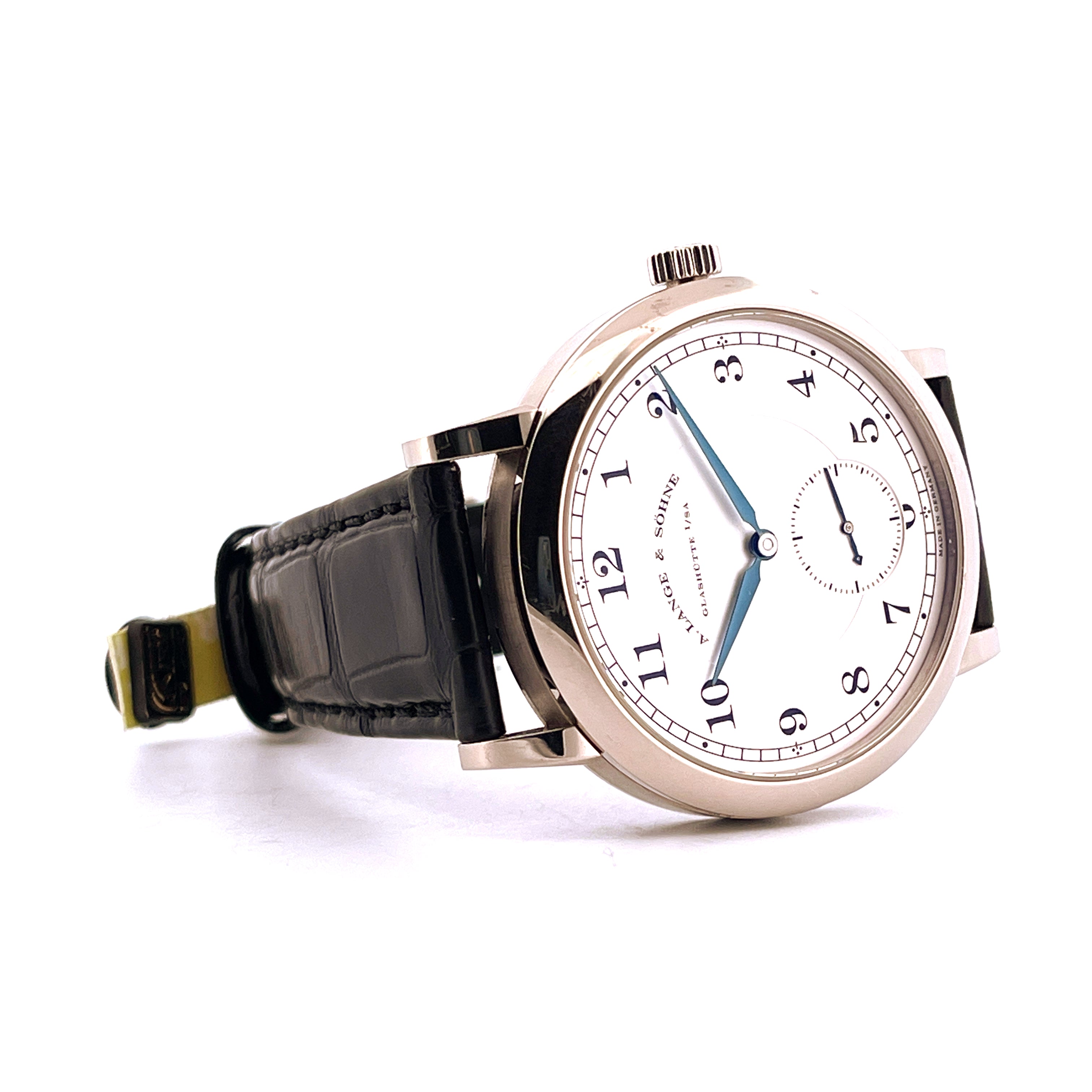 A. Lange & Söhne 1815 Whitegold Armbanduhr mit weißem Zifferblatt und schwarzem Lederarmband