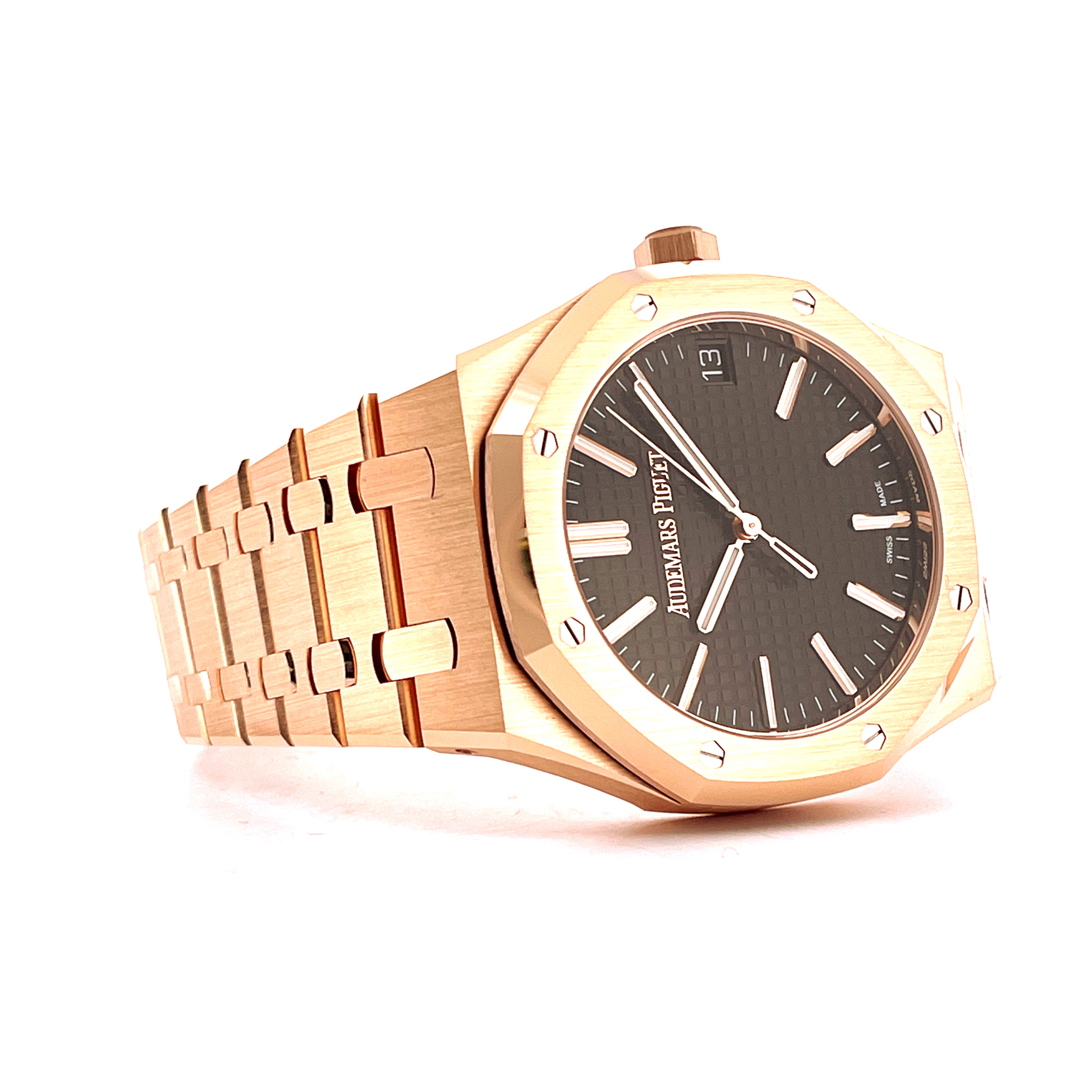 Audemars Piguet Royal Oak 15510OR Roségold, eine Luxusuhr mit dunklem Zifferblatt und Automatikwerk
