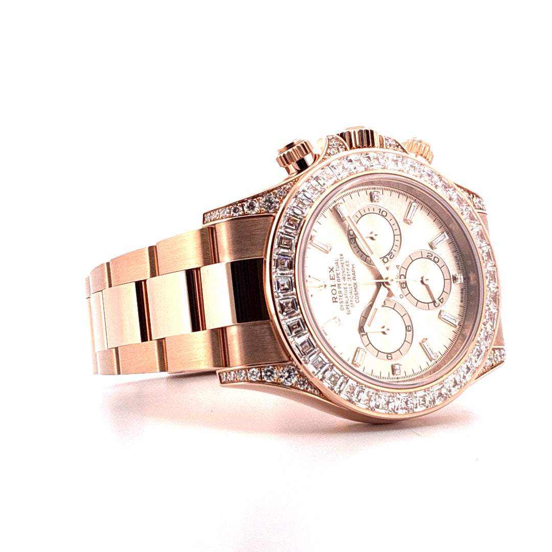 Rolex Daytona Roségold Automatik Chronograph mit Diamanten und silbernem Zifferblatt