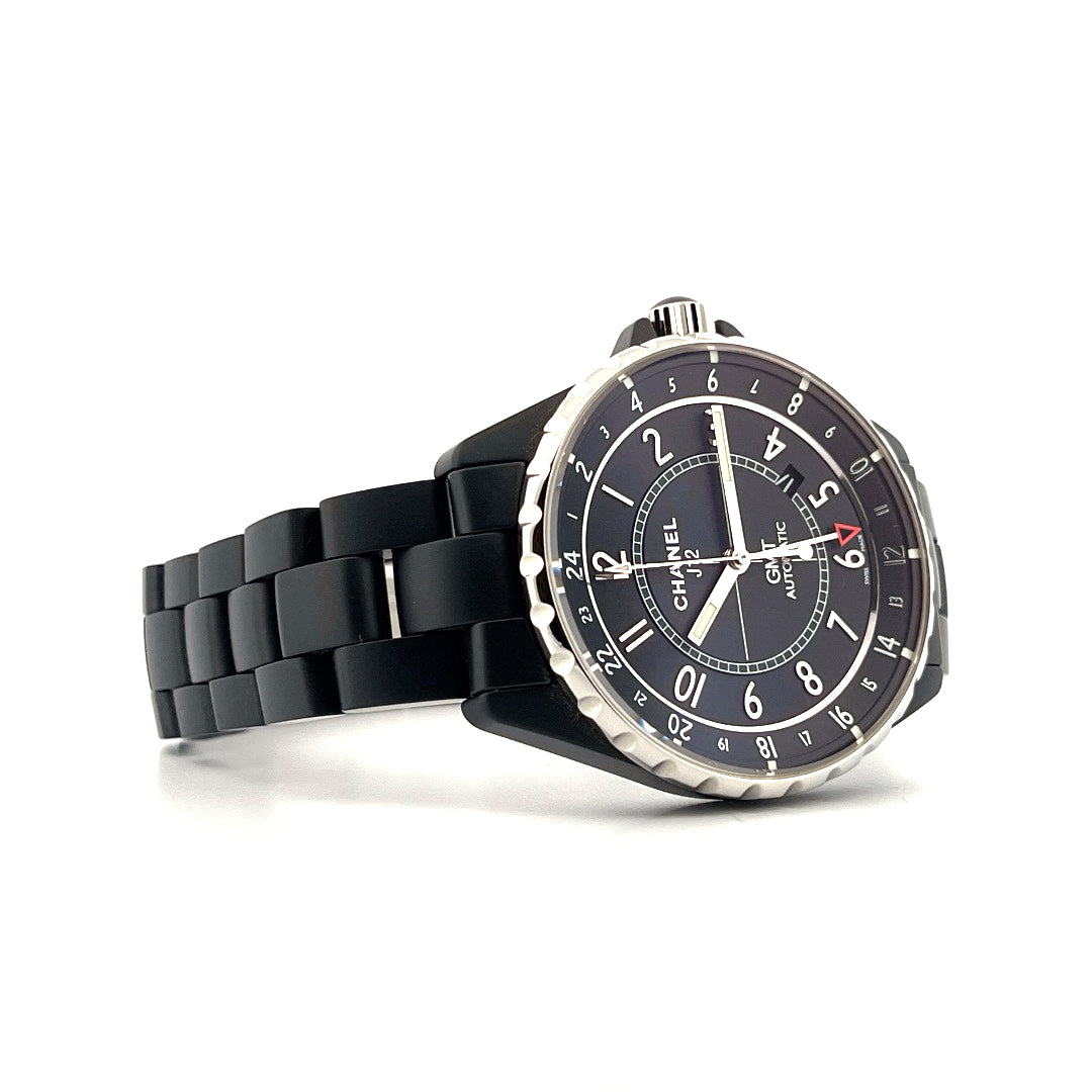 Chanel J12 GMT Keramik matt schwarz 41mm Automatik mit schwarzem Zifferblatt und schwarzem Keramikarmband