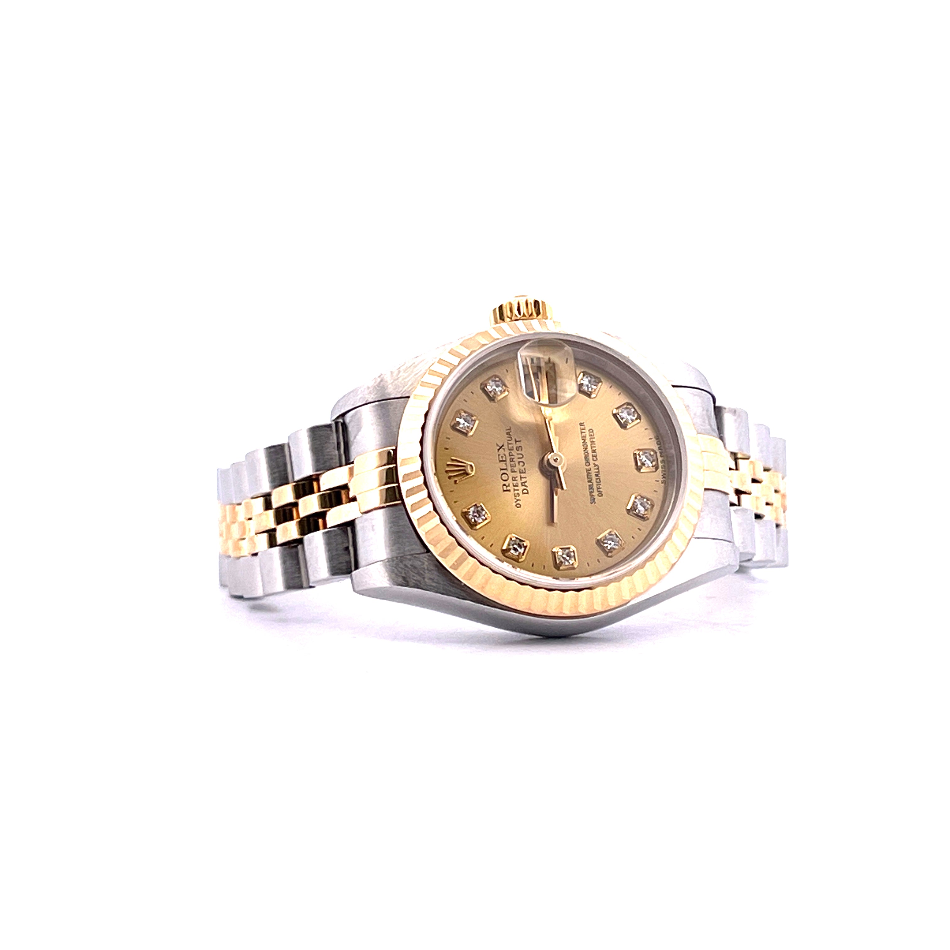 Rolex Lady-Datejust Bicolor Automatik, 26mm, goldfarbenes Zifferblatt mit 10 Diamanten, Stahl-Gold-Band