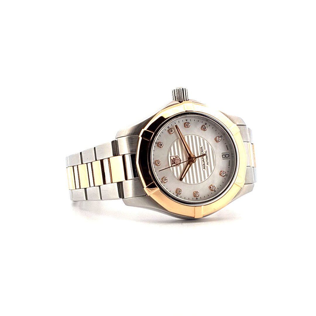 Tag Heuer Aquaracer Lady 34mm Stahl/Gold Automatik mit Diamanten auf hellem Zifferblatt