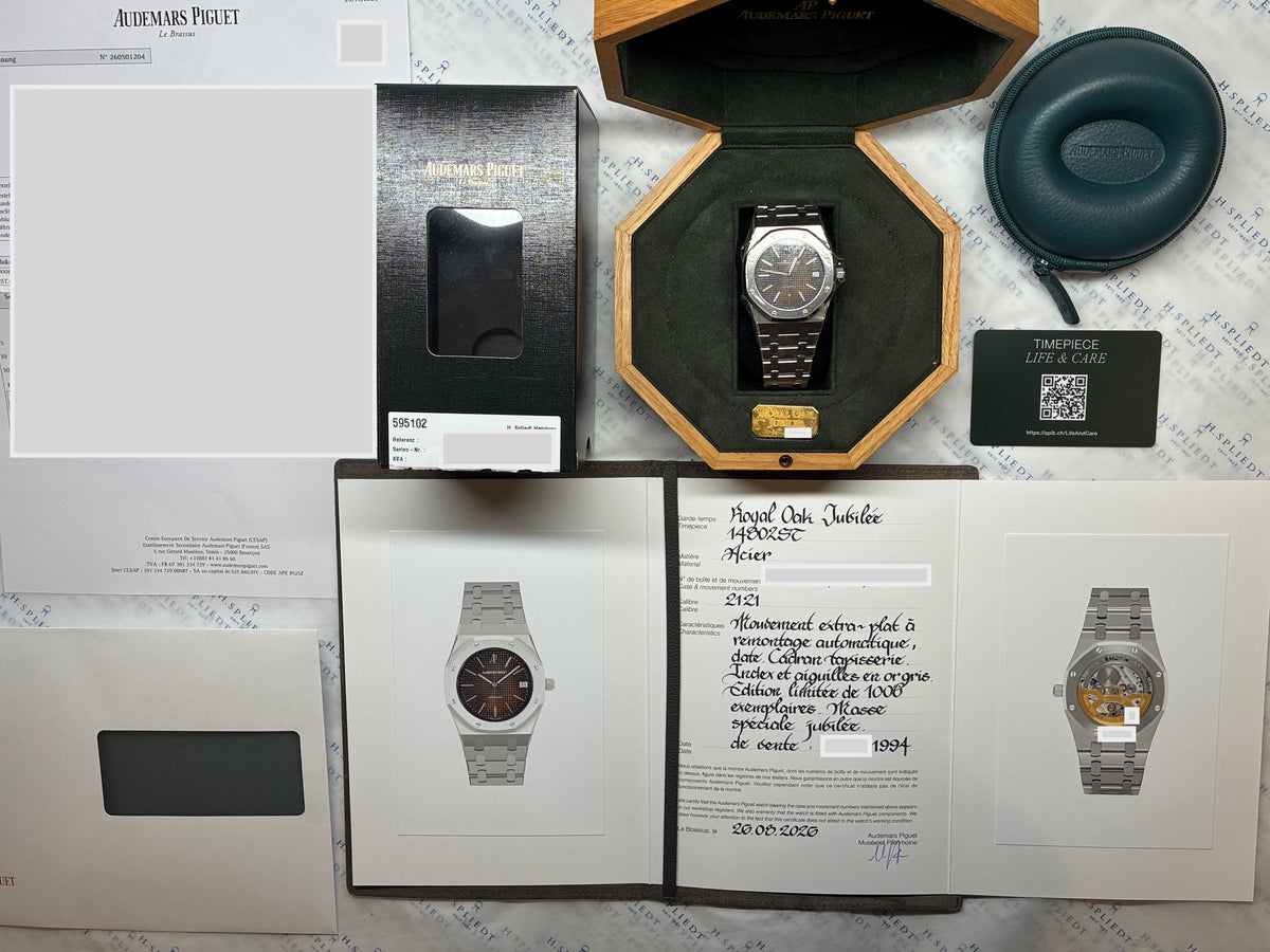 Royal Oak Jumbo / Tropical Dial / Vintage / Jubilee / Audemars Piguet Service Nov. 2026 / All links / 20 Years Edt. / Limited 1 of 1000 / Box & Certificate of authenticity / 1994 - Juwelier Spliedt