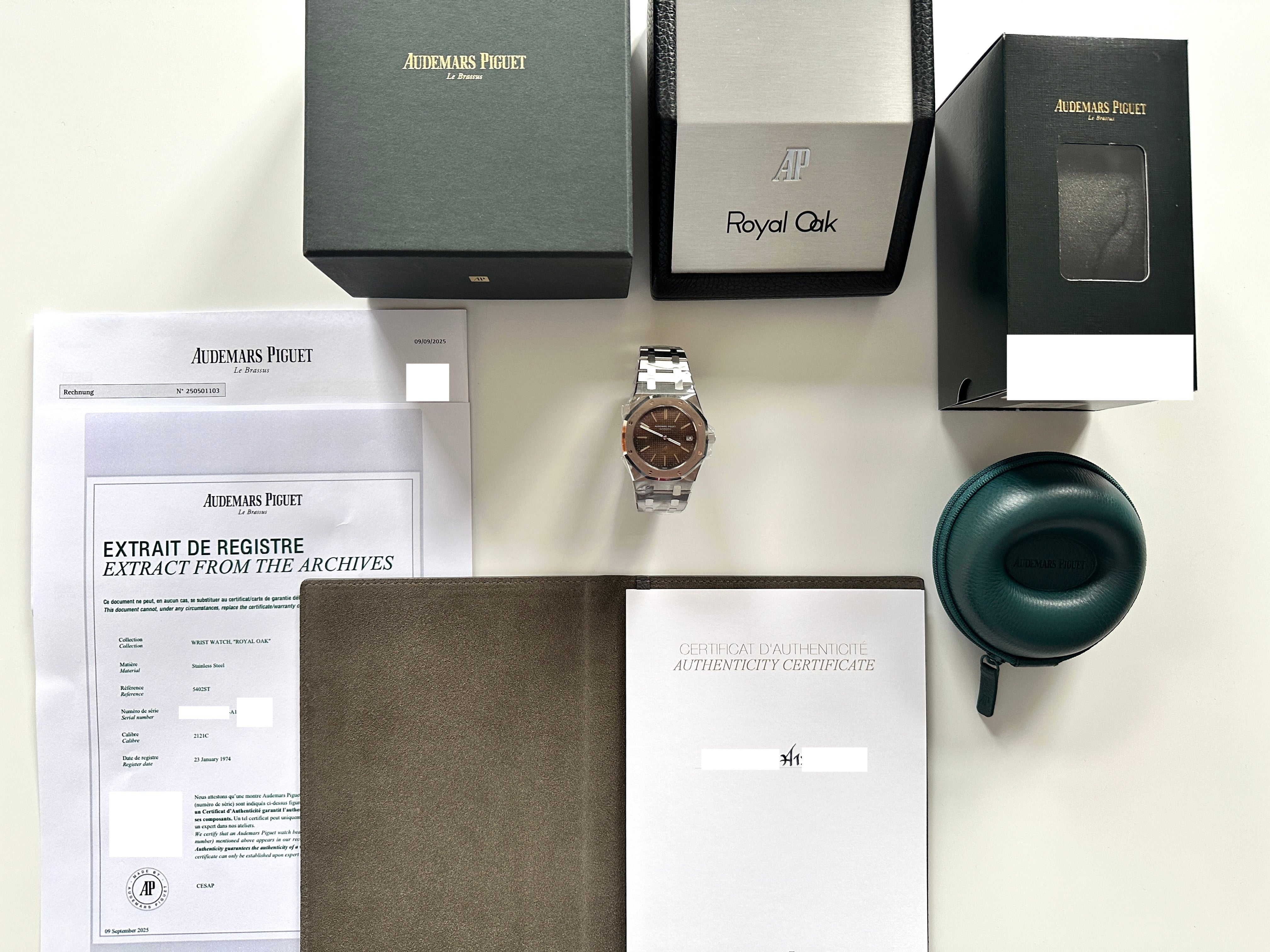 Audemars Piguet Royal Oak Jumbo 5402ST mit braunem Zifferblatt, Dokumenten und Boxen