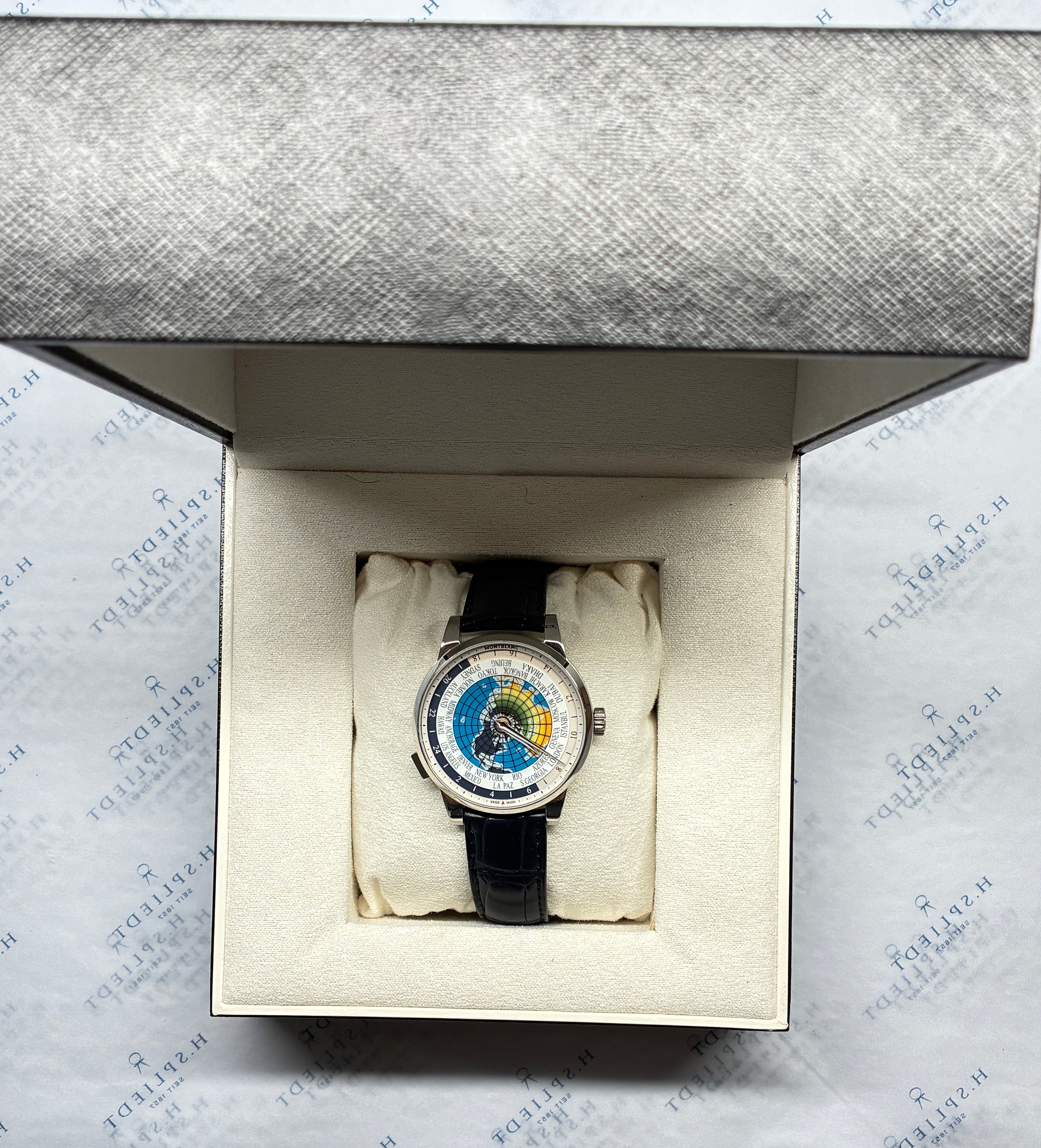 Montblanc Heritage Spirit Orbis Terrarum Unicef limited edition auf hellem Untergrund, mit Edelstahlgehäuse und schwarzem…