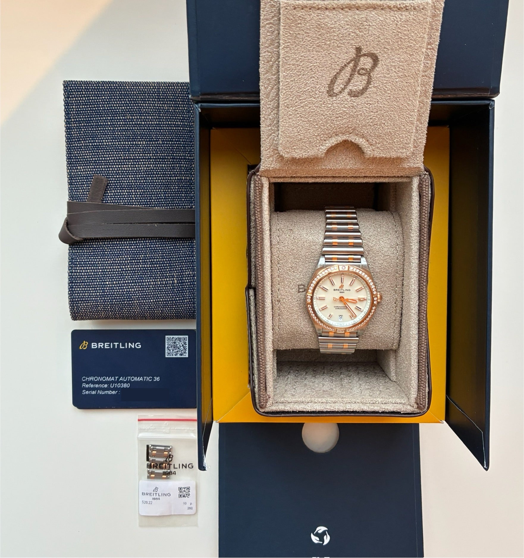 Breitling Chronomat Lady 36mm mit Stahlgehäuse und roséfarbenen Akzenten, ungetragen
