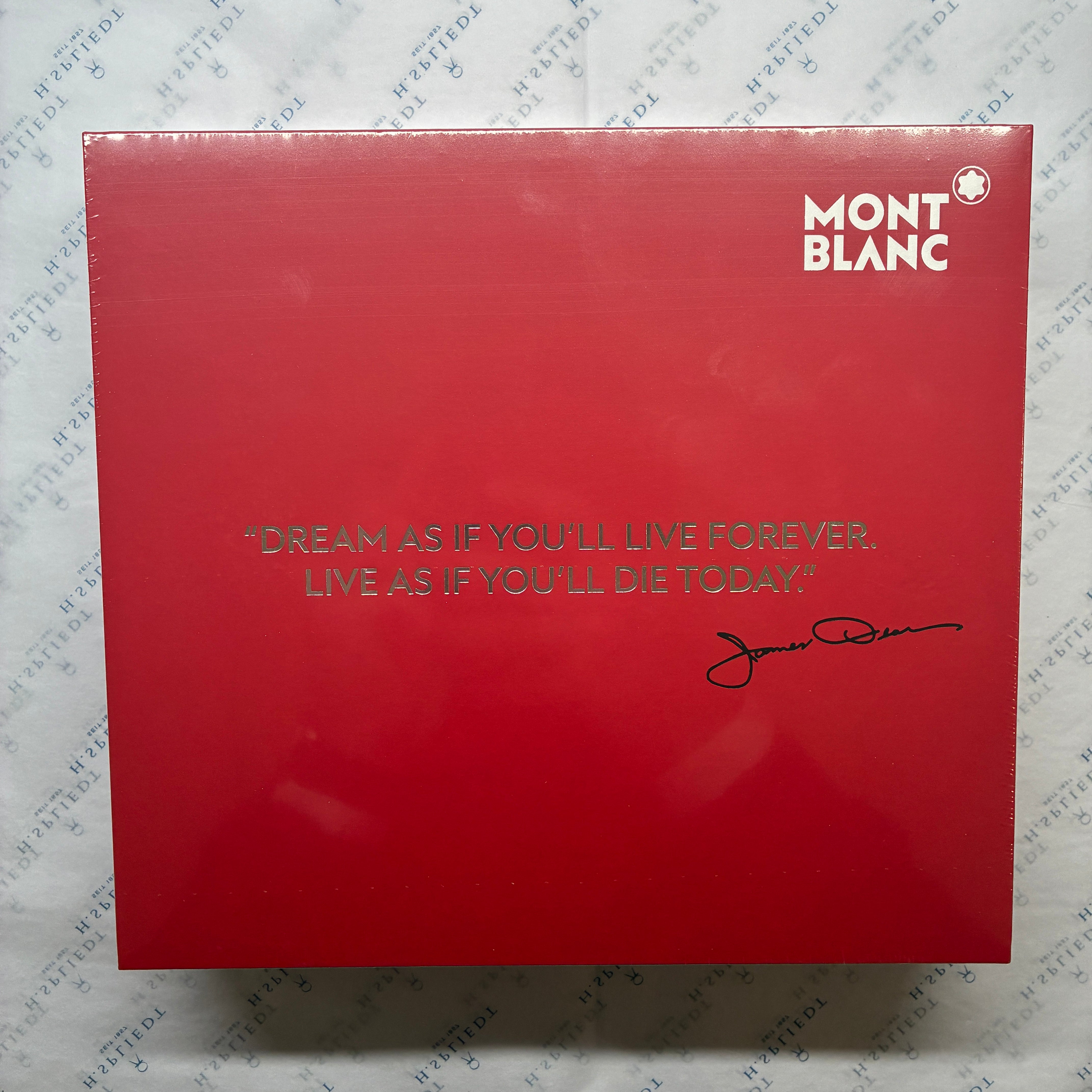 Rote Montblanc James Dean Sonderverpackung mit Schriftzug und Unterschrift