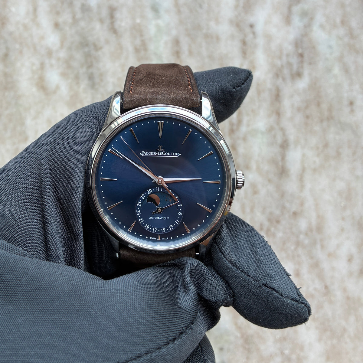 Master Ultra Thin Moonphase / Blue Dial / Folding Clasp / 2nd Strap / Pusher / very good condt.
