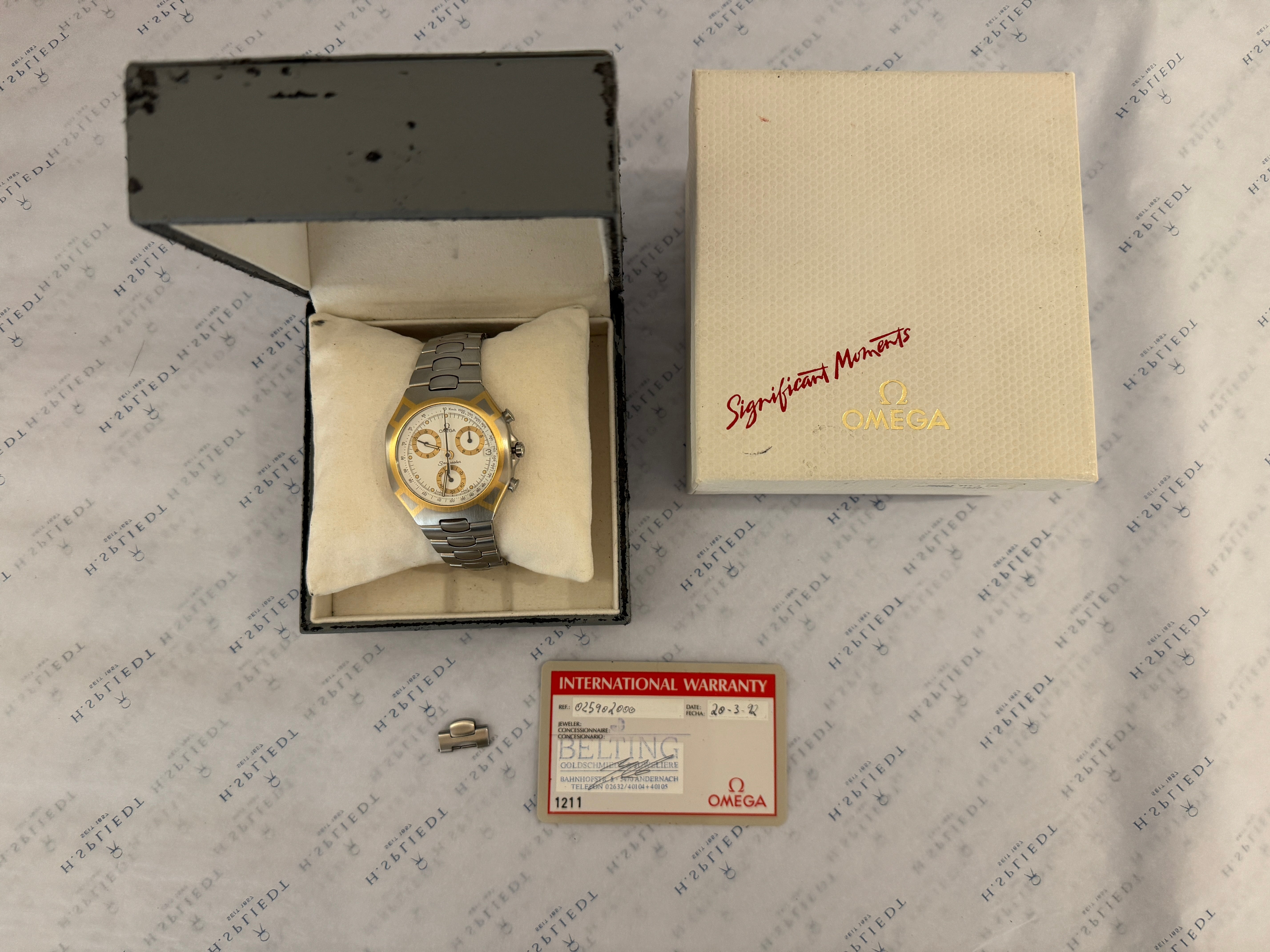 Omega Seamaster Polaris Big Size Chronograph gold/stahl auf Kissen in Box