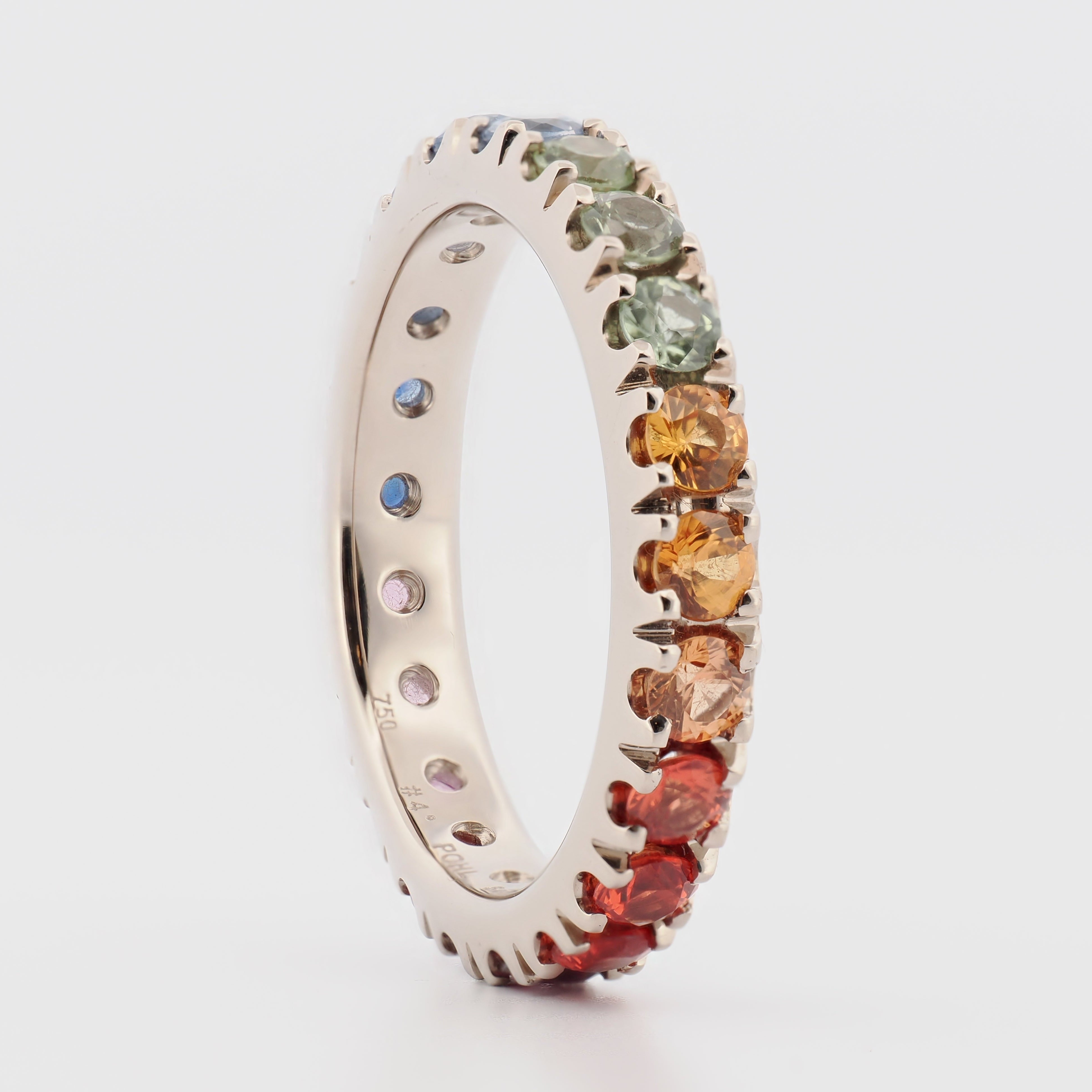 Memoire Ring "Chakra" in Weißgold mit bunten Saphiren