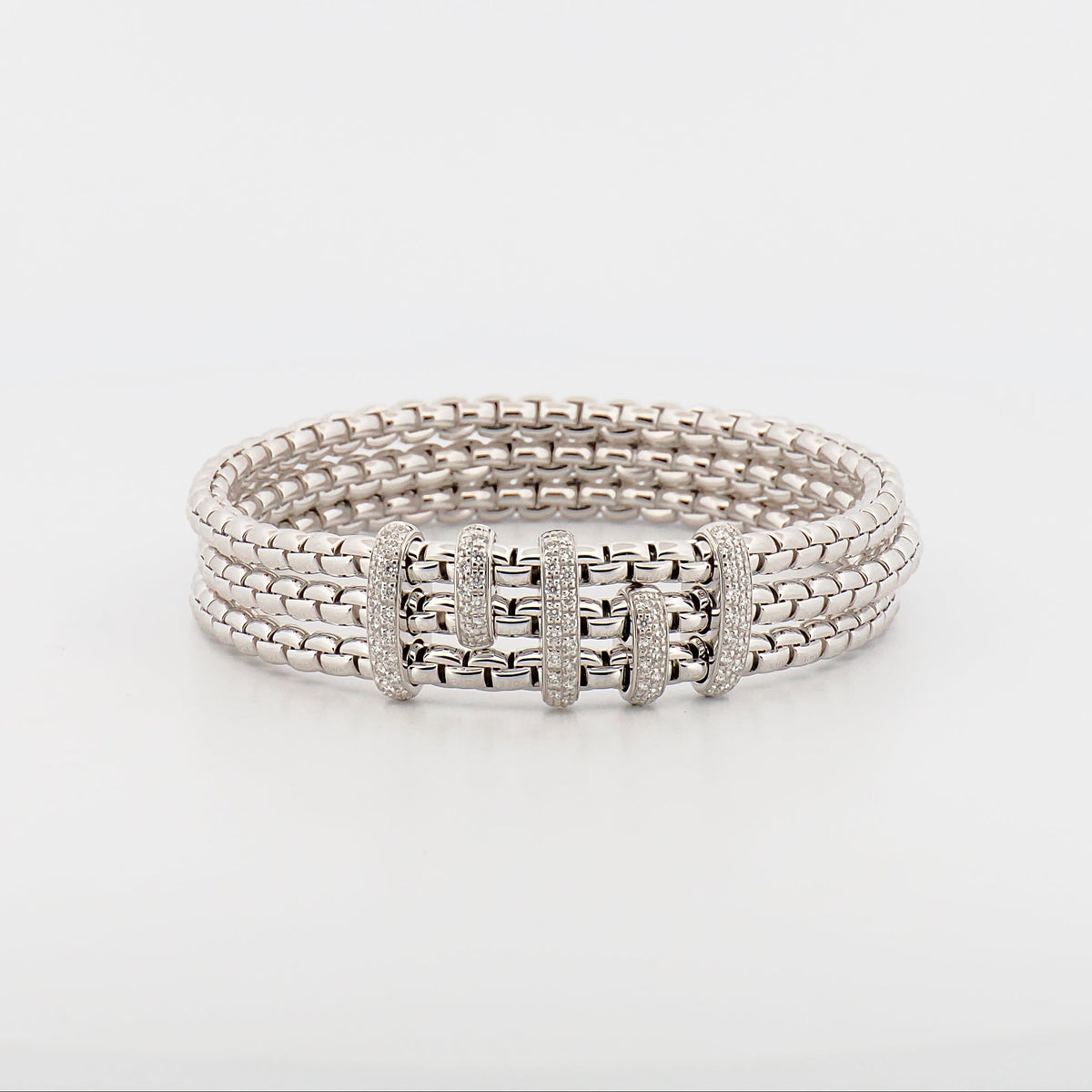 Flex’it-Armband mit Triple-Mesh aus 18 Karat Gold und Diamant-Pavé Gr. M