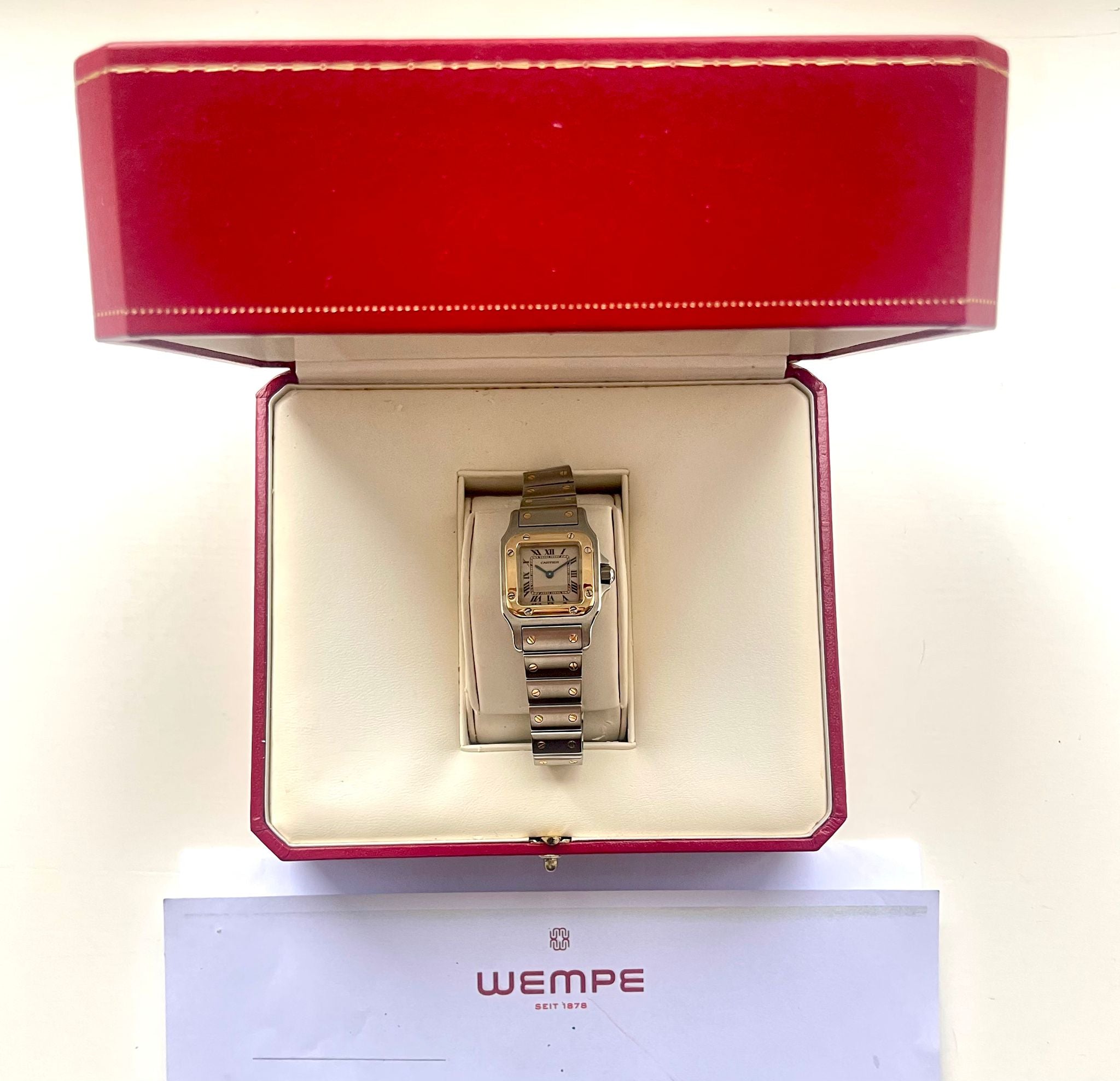 Cartier Santos Galbée Damenuhr aus Stahl und Gelbgold in Originalverpackung mit Dokumenten von Wempe