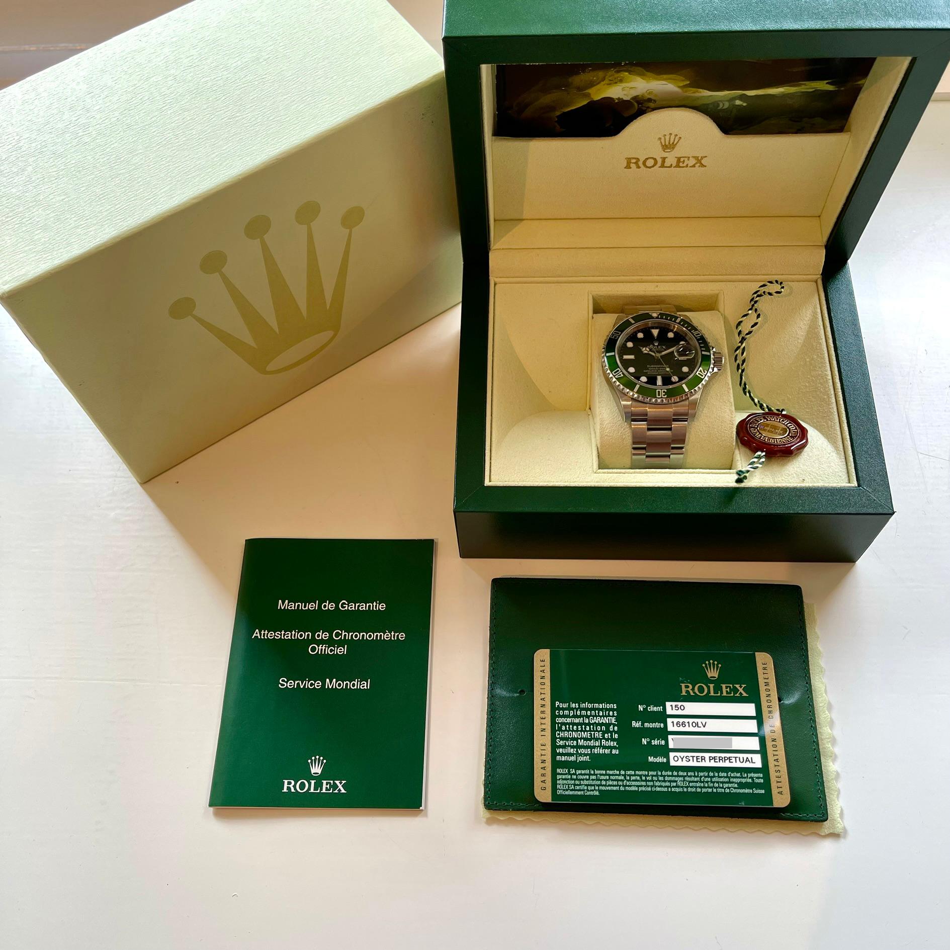 Rolex Kermit Submariner Date in Box mit Garantiepapieren und Siegel, Frontalansicht