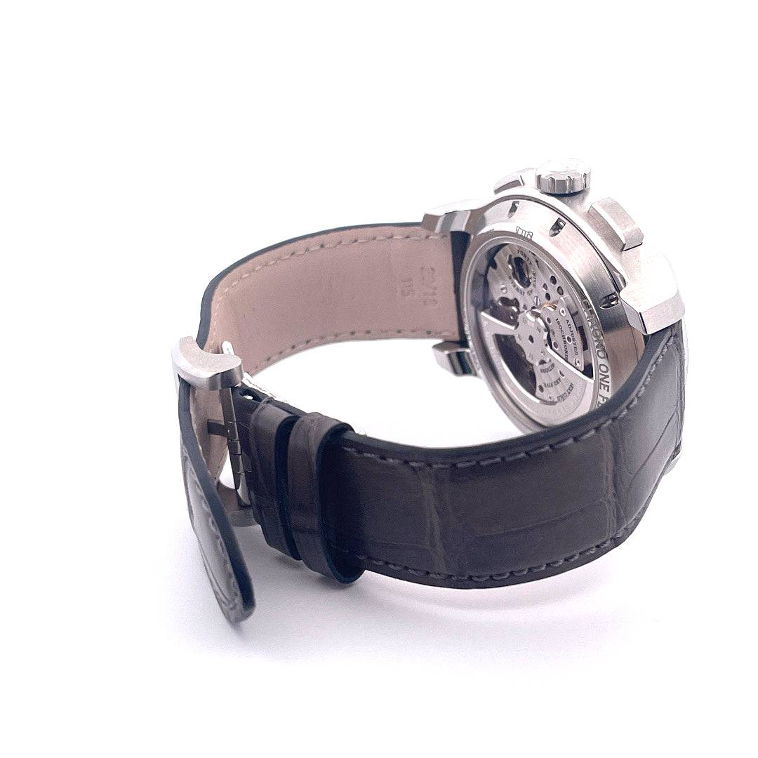 Chopard L.U.C Chrono One Flyback Stahl Automatik mit Sichtboden und Krokolederband von der Seite