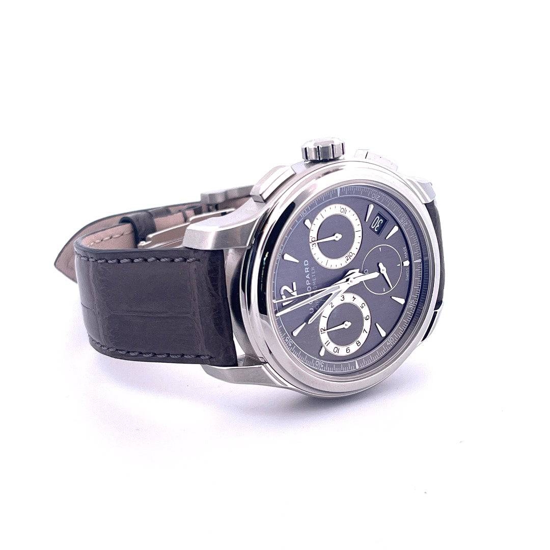 Chopard L.U.C Chrono One Flyback aus Stahl mit Lederarmband und dunkelgrauem Zifferblatt