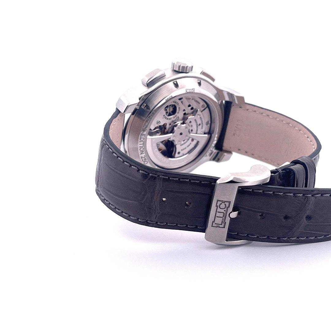Chopard L.U.C Chrono One Flyback Stahl Gehäuse mit Lederarmband und Schließe mit Logo
