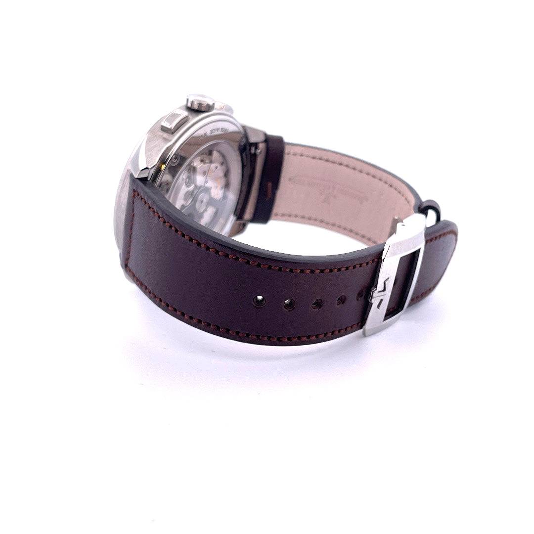 Jaeger LeCoultre Polaris Automatik-Uhr Stahlband Leder in Seitenansicht mit Sichtboden