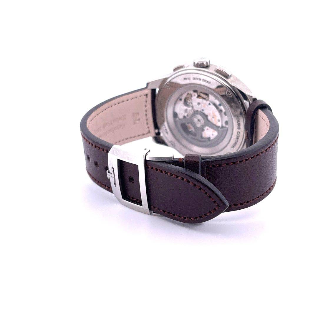 Jaeger LeCoultre Polaris Rückseite mit automatischem Uhrwerk und braunem Lederarmband