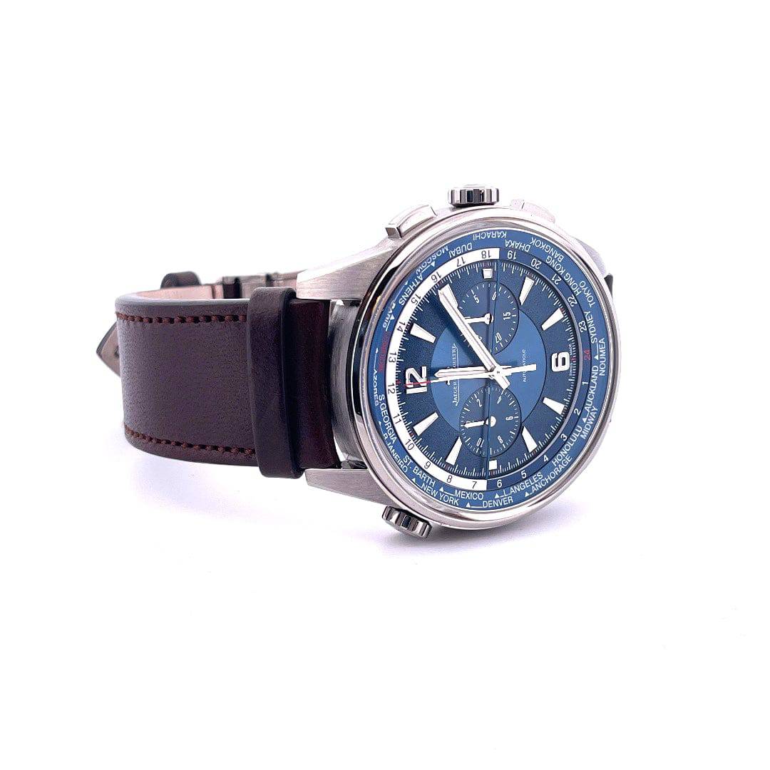 Jaeger LeCoultre Polaris Automatik-Uhr mit blauem Zifferblatt und braunem Lederarmband