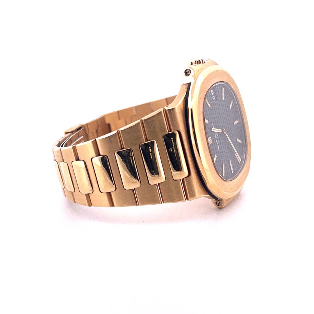 Patek Philippe Nautilus Jumbo Tritium Gelbgold mit Anthrazit Zifferblatt von der Seite