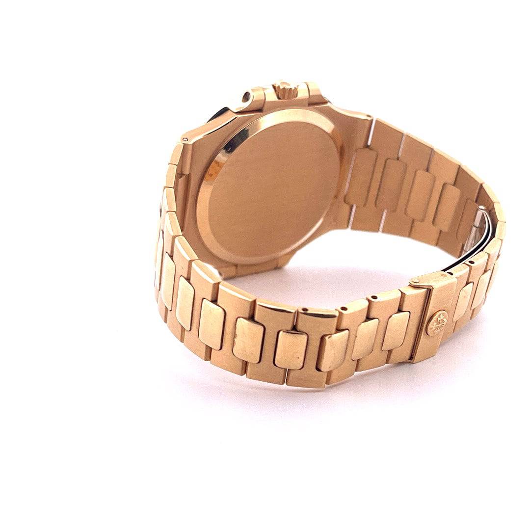 Patek Philippe Nautilus Jumbo Tritium aus Gelbgold, Rückansicht des Gehäuses und Armbands
