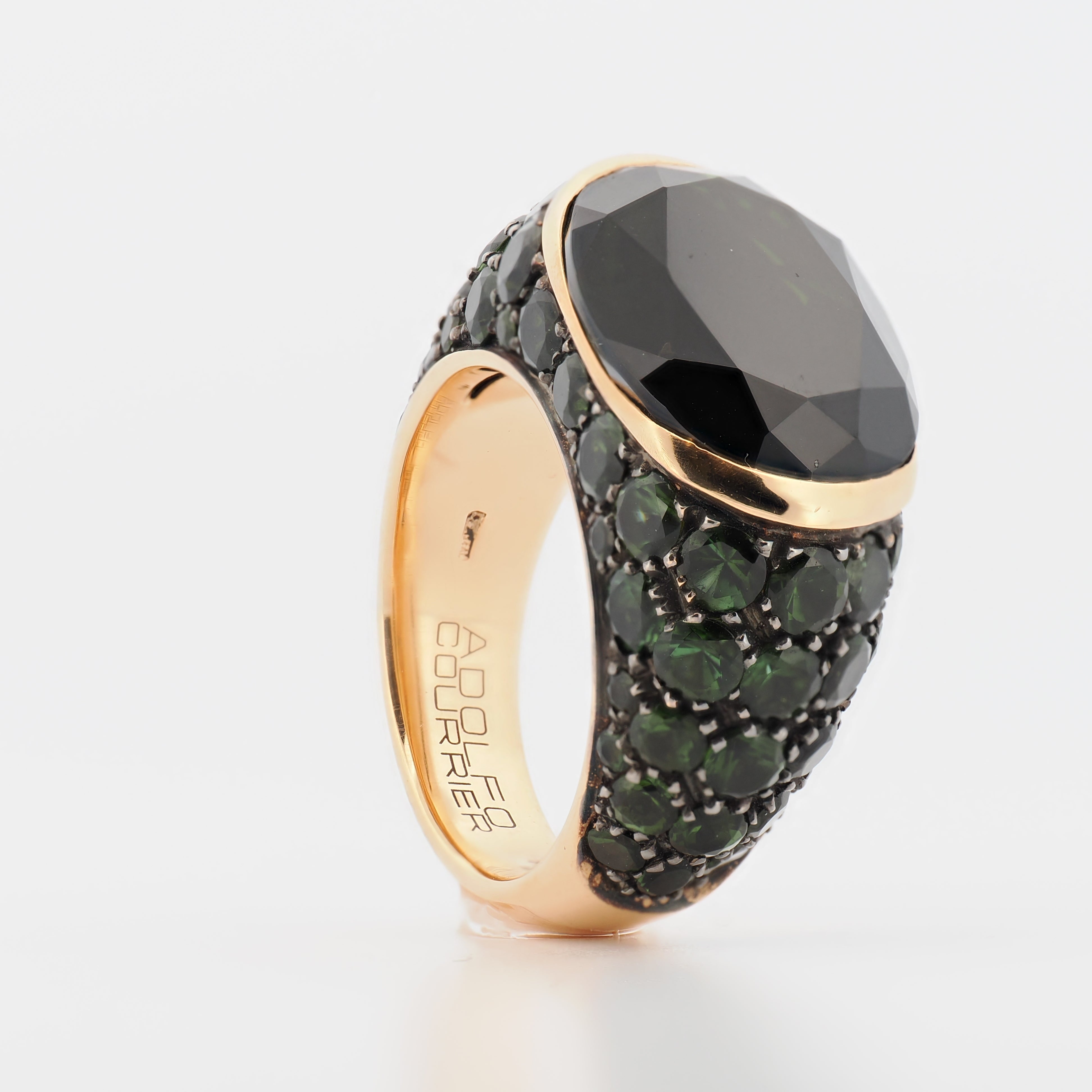 Adolfo Courrier Ring in 18K Roségold mit schwarzem Turmalin und grünen Turmalinen