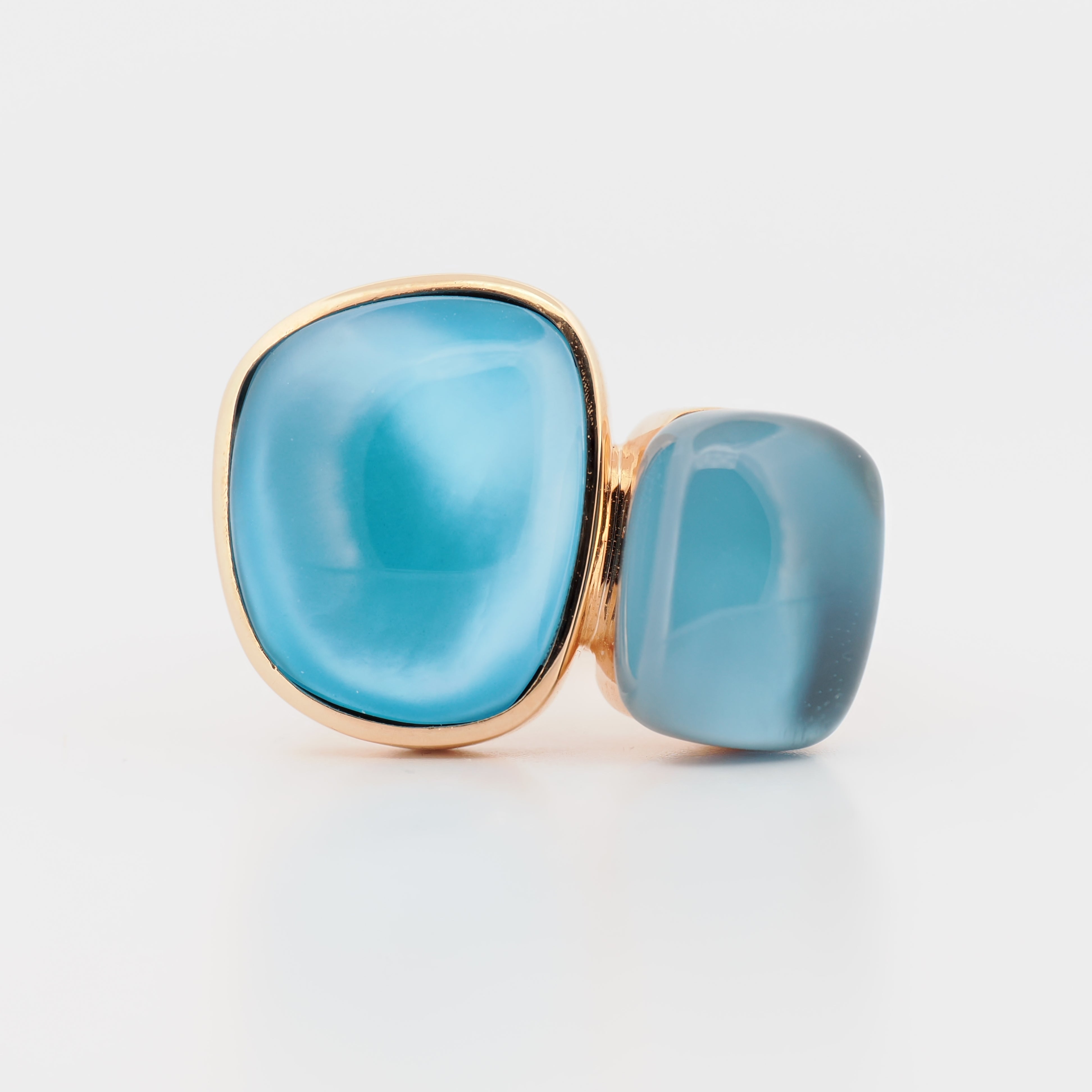 Bigli Chloé x Sweety Ring mit Türkis und London Blue Topas in Gold, Frontansicht