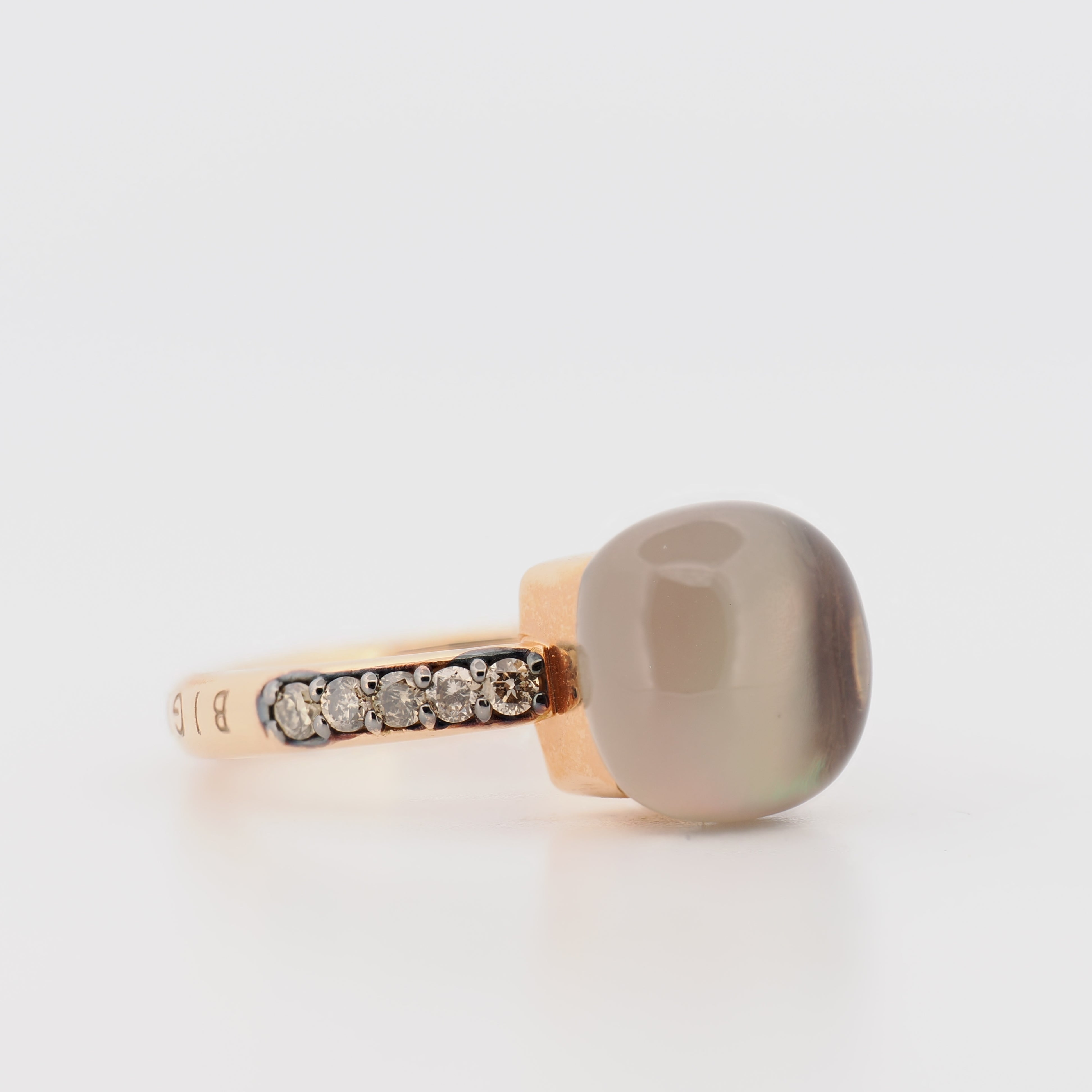 Bigli Mini Sweety Ring aus Roségold mit grauem Mondstein und braunen Brillanten