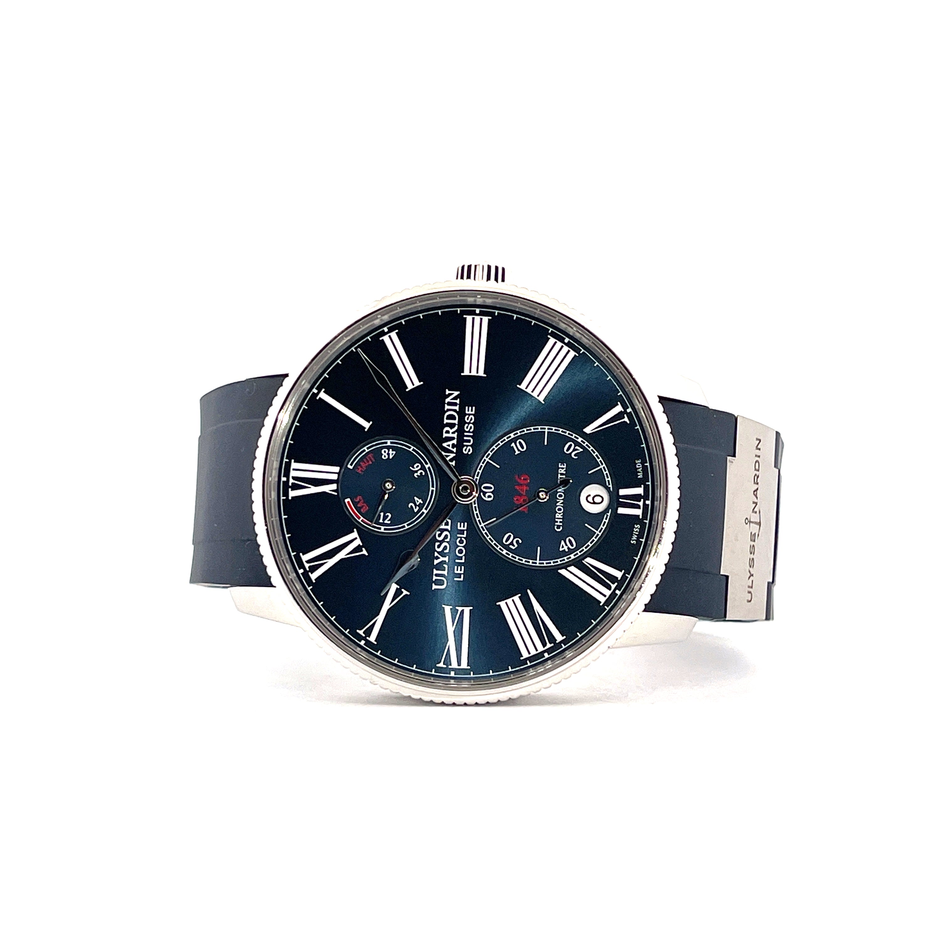 Ulysse Nardin Marine Torpilleur 44 mm Stahl Herrenuhr mit blauem Zifferblatt und Kautschukarmband