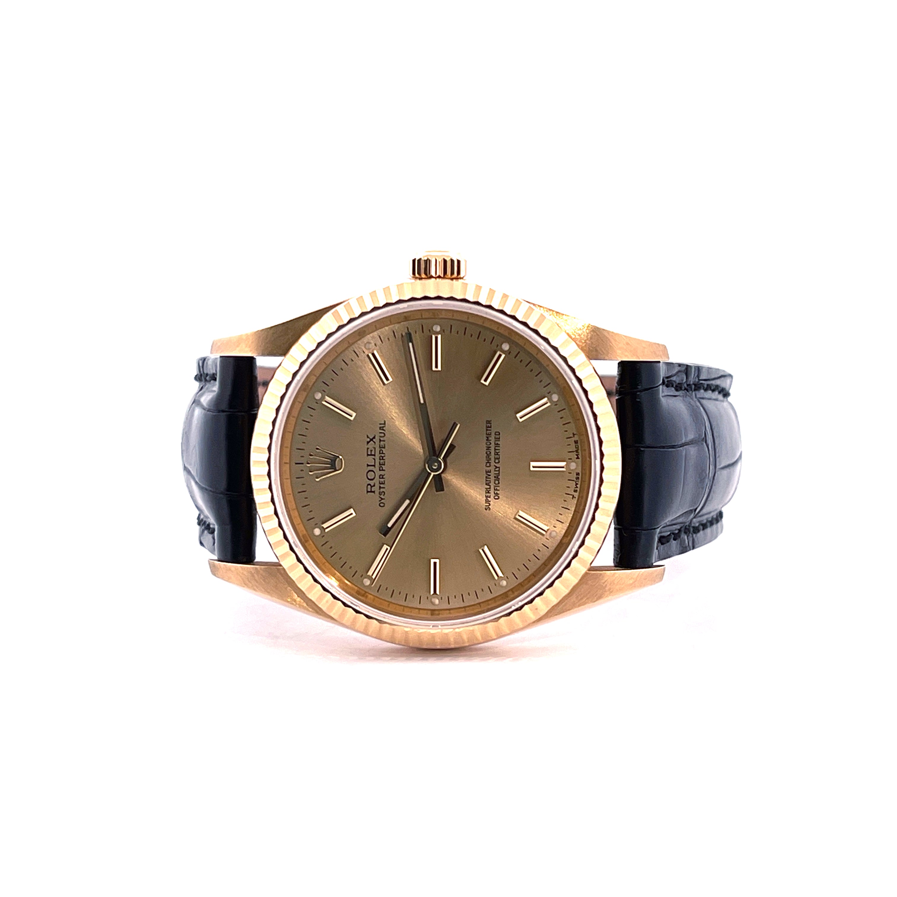 Oyster Perpetual 34 Full Gold 18kt / Gold Pin Buckle / nearly NOS Condt. / Premium Full Set / Italy 1997 / new Strap incl. Orig. Strap