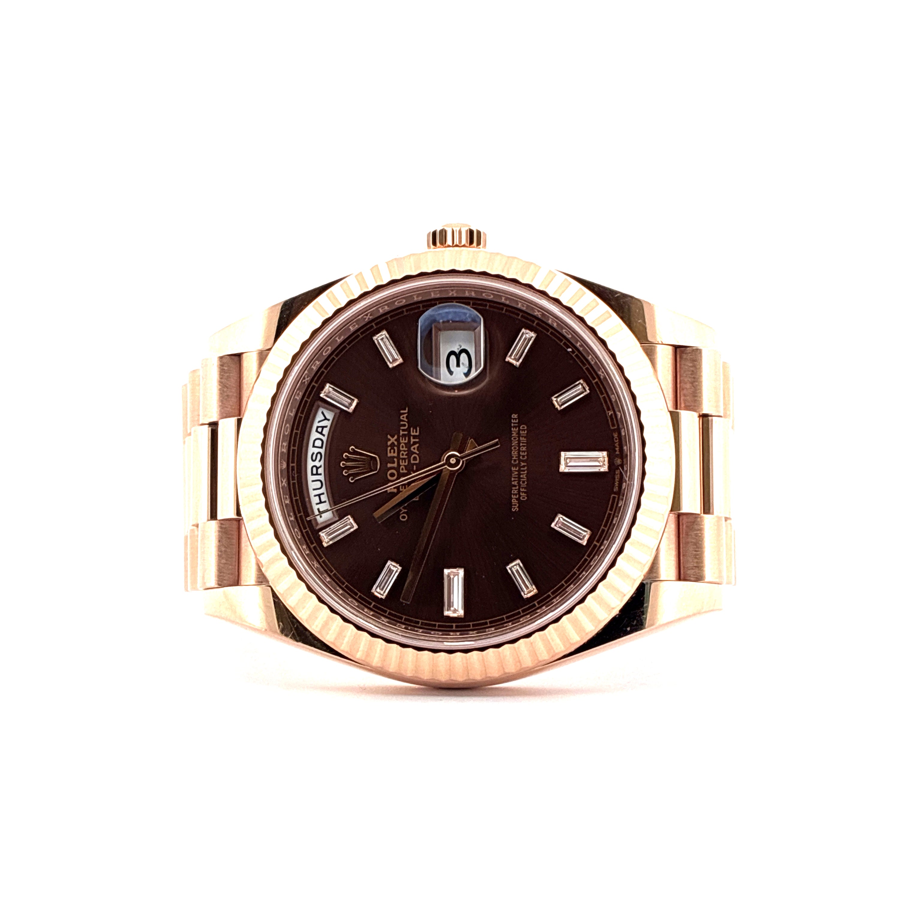 Rolex - Day-Date 40 / Roségold / Chocolate Dial / Baguette / Full-Set / 2022 - [product_sku]