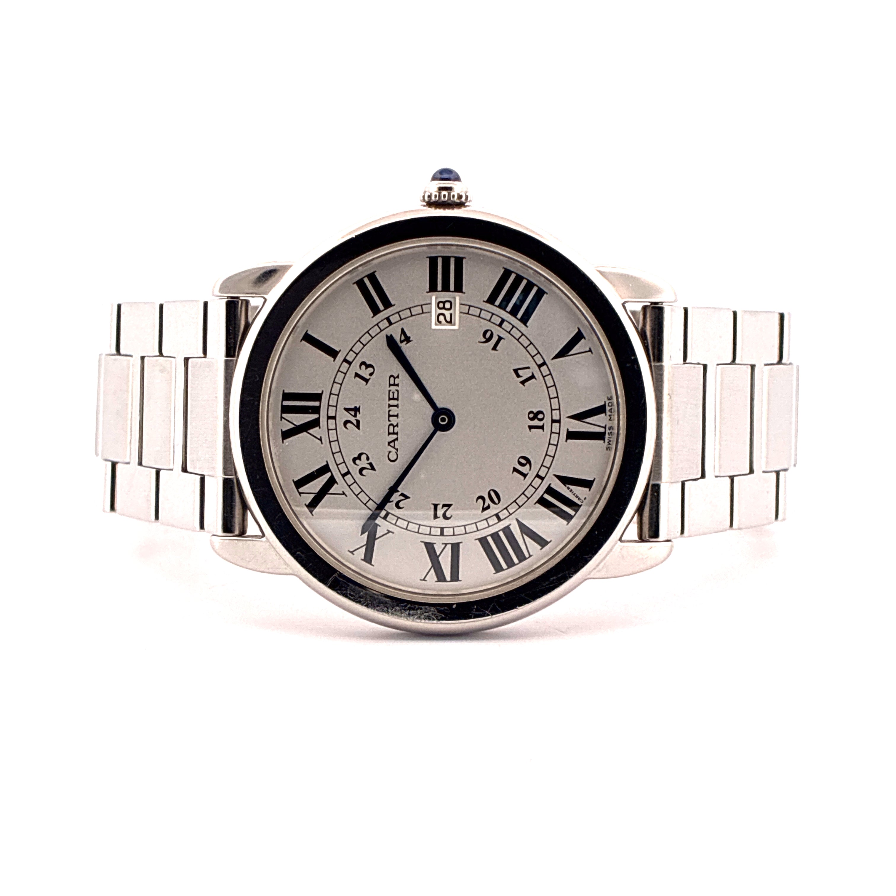 Cartier Ronde Solo de Cartier Edelstahluhr mit silbernem Zifferblatt und römischen Ziffern