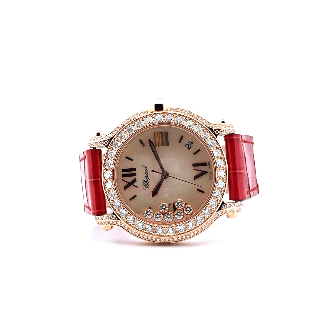 Chopard - Happy Sport Quarz / MOP Dial / Diamonds / Red Gold / very rare / Box / Certificate of authenticity / Retail price EUR 74.000,00 - [product_sku]