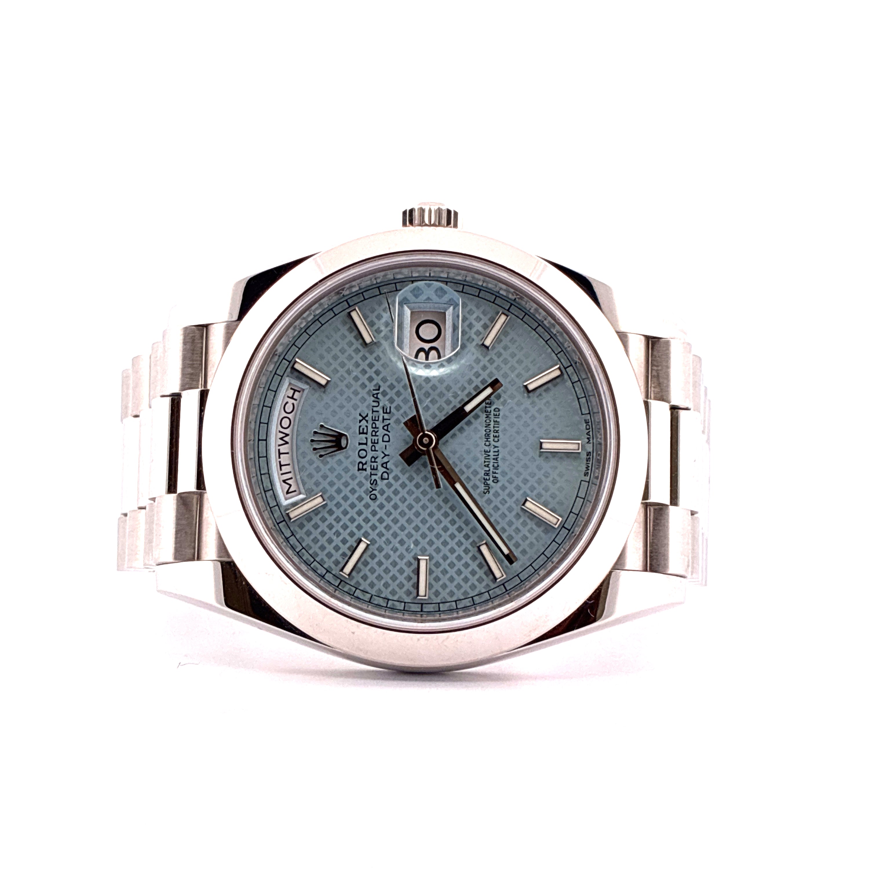 Day-Date / Ice Blue Dial / Waffle / Platinum / Link Adjustment / Full-Set / 2019