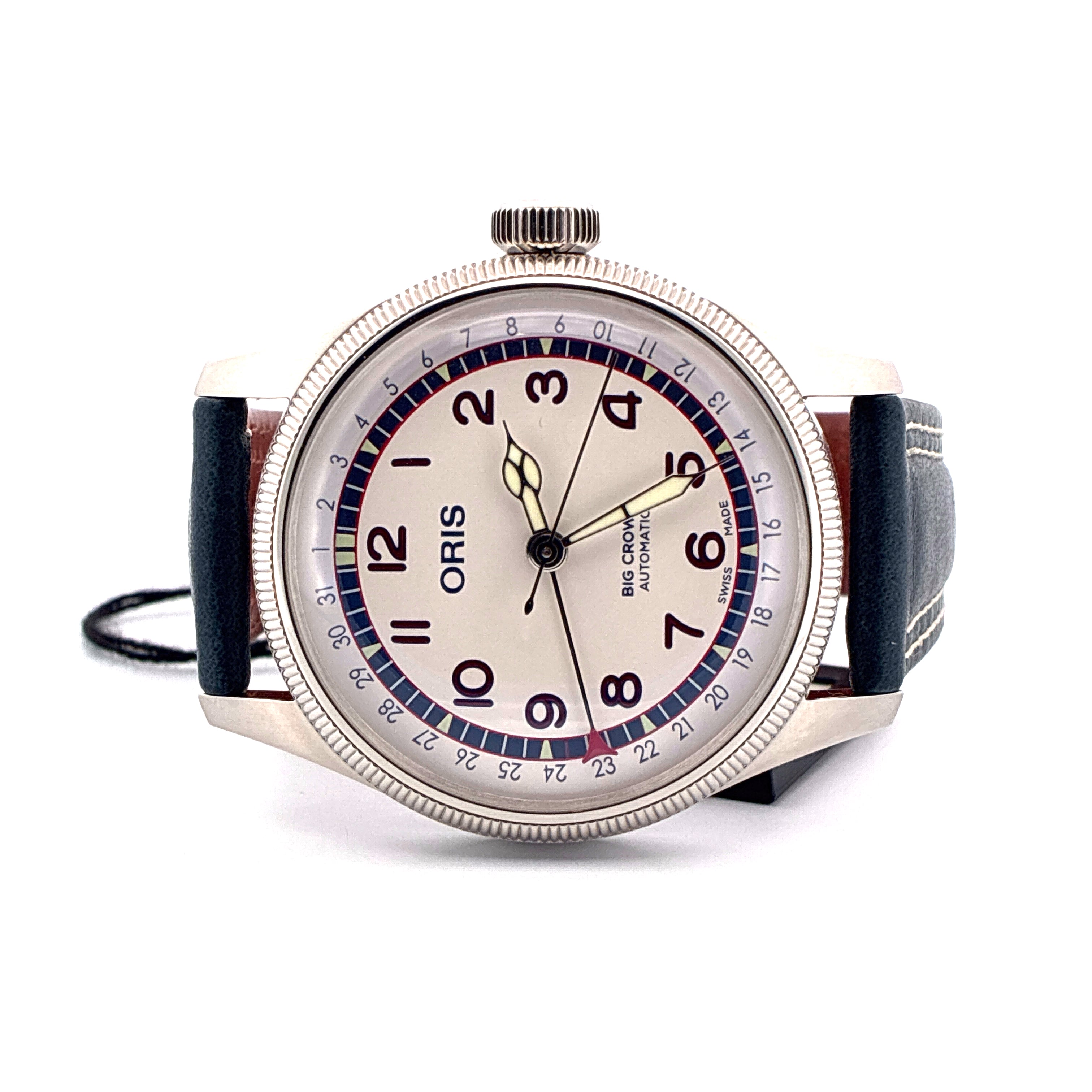 Oris Big Crown Hank Aaron Limited Edition Automatik Herrenuhr mit hellem Zifferblatt und blauem Lederarmband