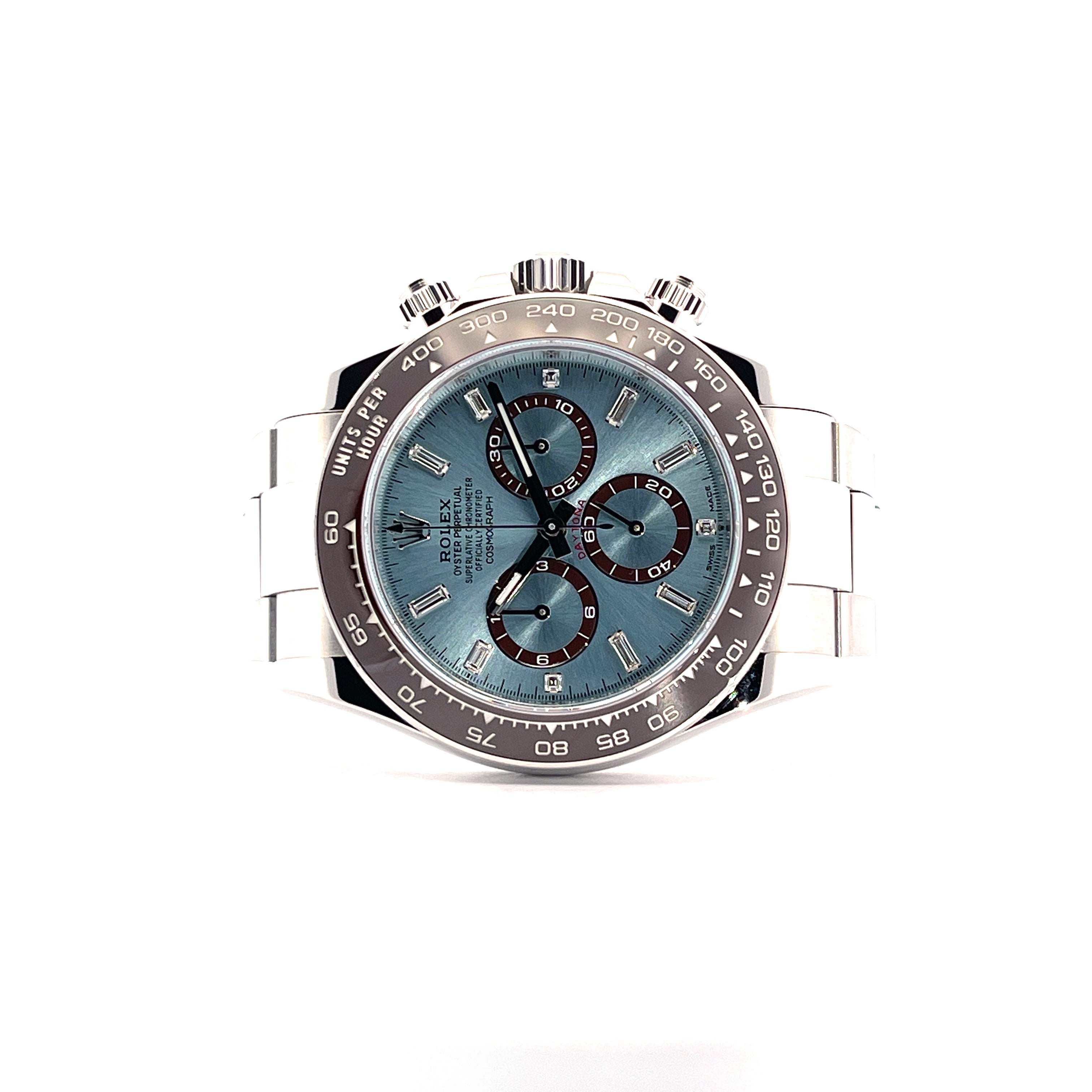 Rolex - Daytona Platinum Baguette Diamonds Ice Blue / perfect Condition / Full Set / 2024 - [product_sku]