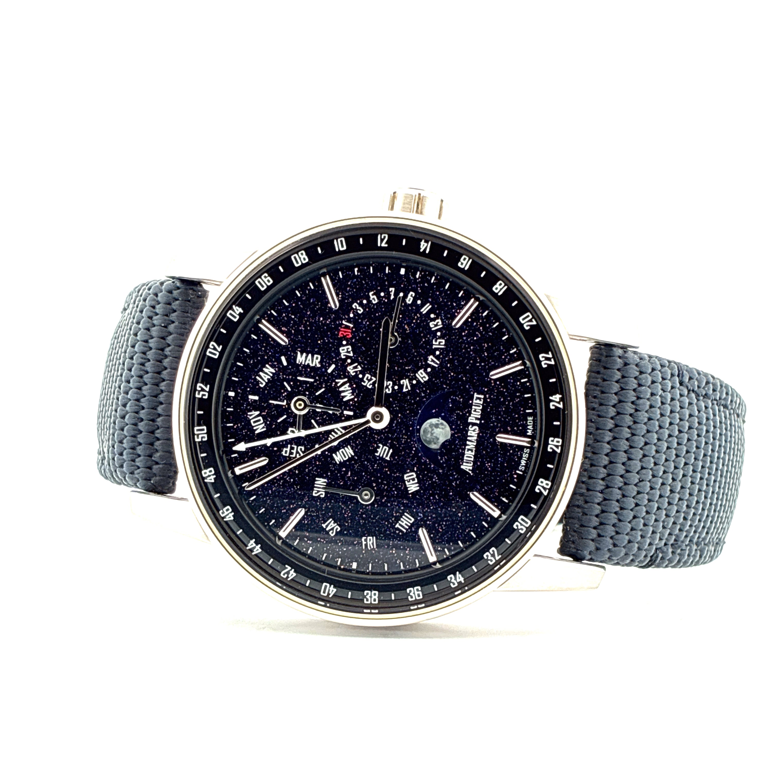 Code 11.59 Perpetual Calendar / 19cm Wristsize Whitegold / Folding clasp / Aventurin Dial / Box & Papers 2022