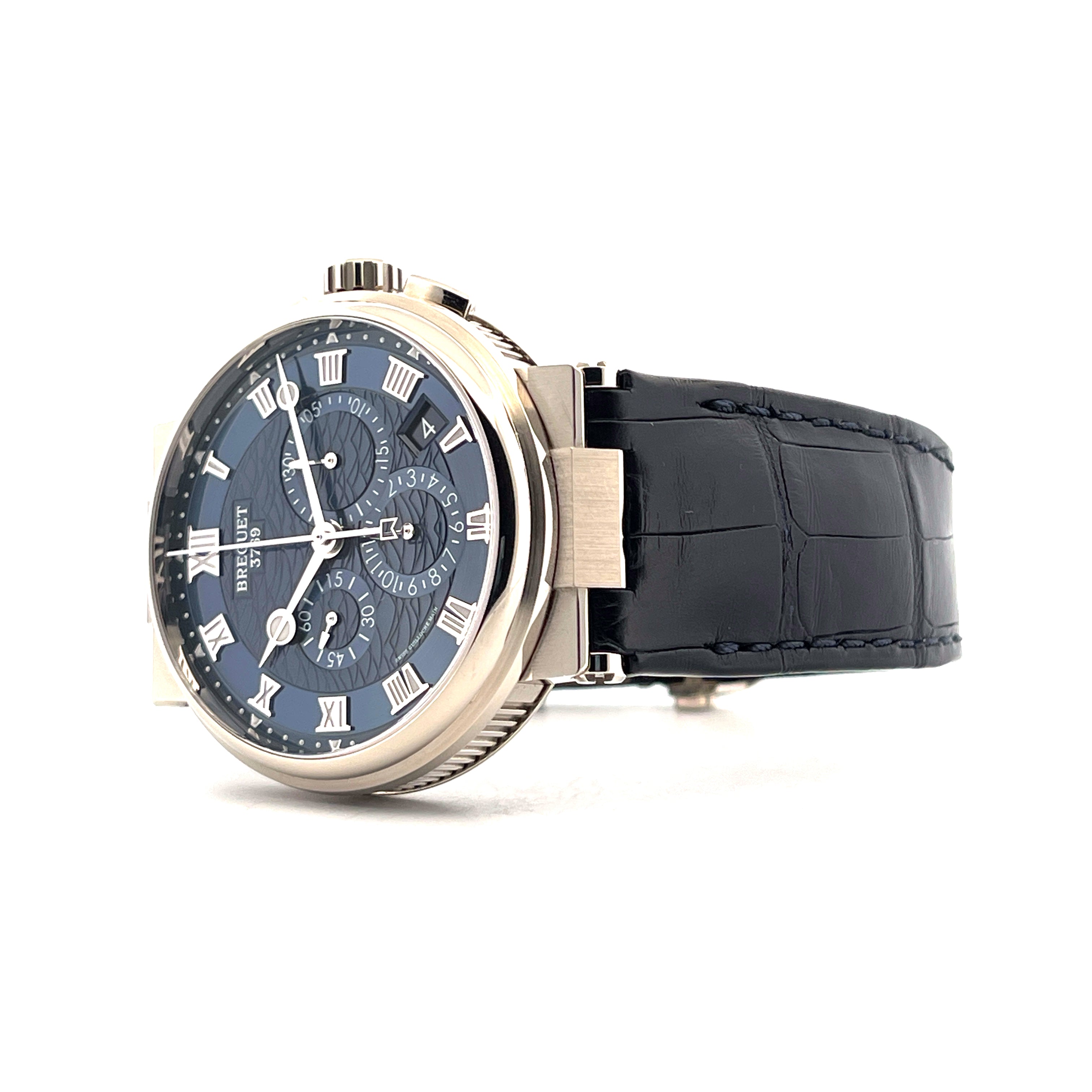 Breguet Marine 5527BB Roségold Automatik mit blauem Zifferblatt und schwarzem Lederarmband