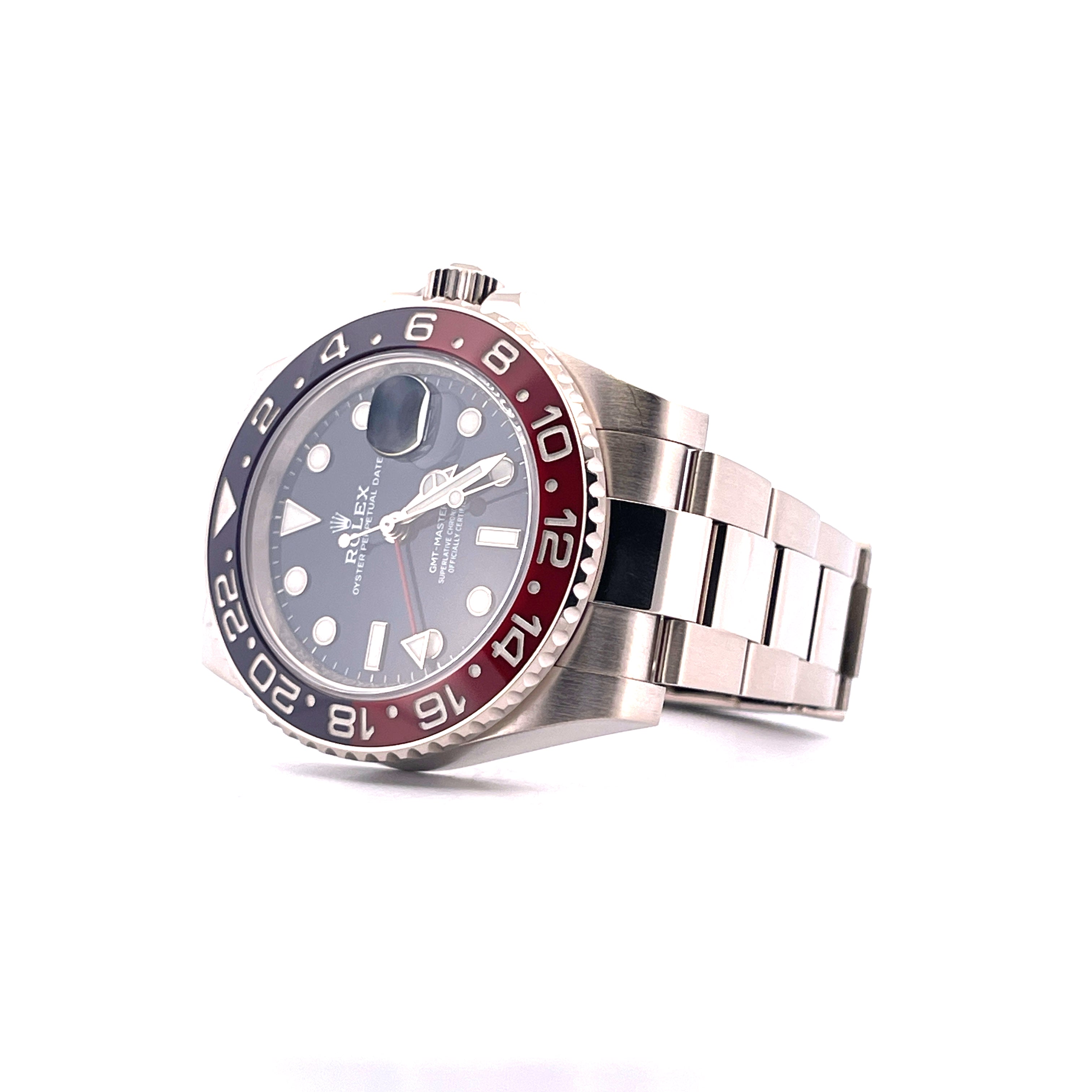 Rolex GMT-Master II Pepsi Whitegold blaues Zifferblatt mit Bidirektionaler Lünette in Rot und Blau